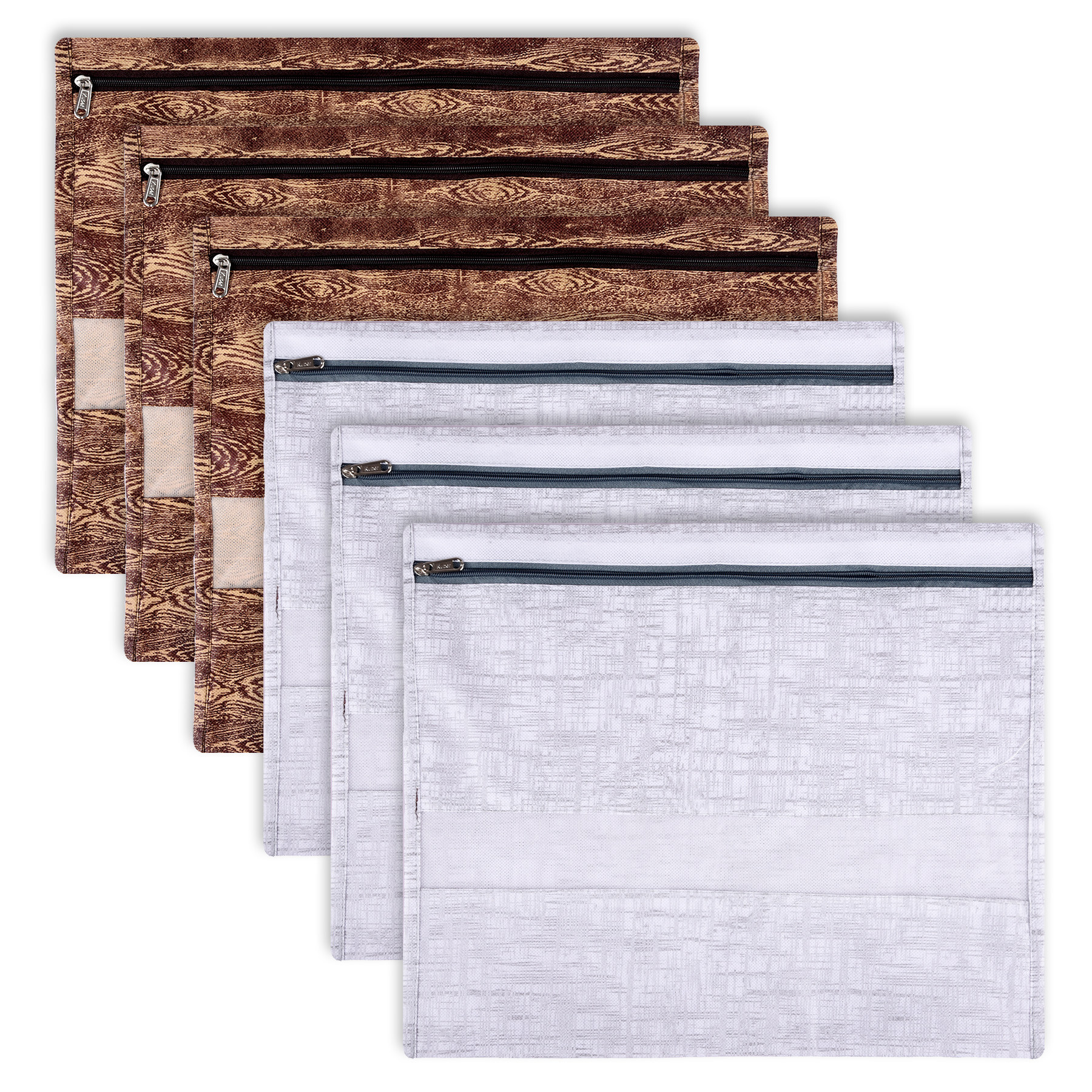 Kuber Industries Saree Bags | Clothes Bags for Storage | Non-Woven Wardrobe Organizer | Mesh Window Cloth Storage Bags Set | Single Packing Saree Bags | Printed | Brown & Gray