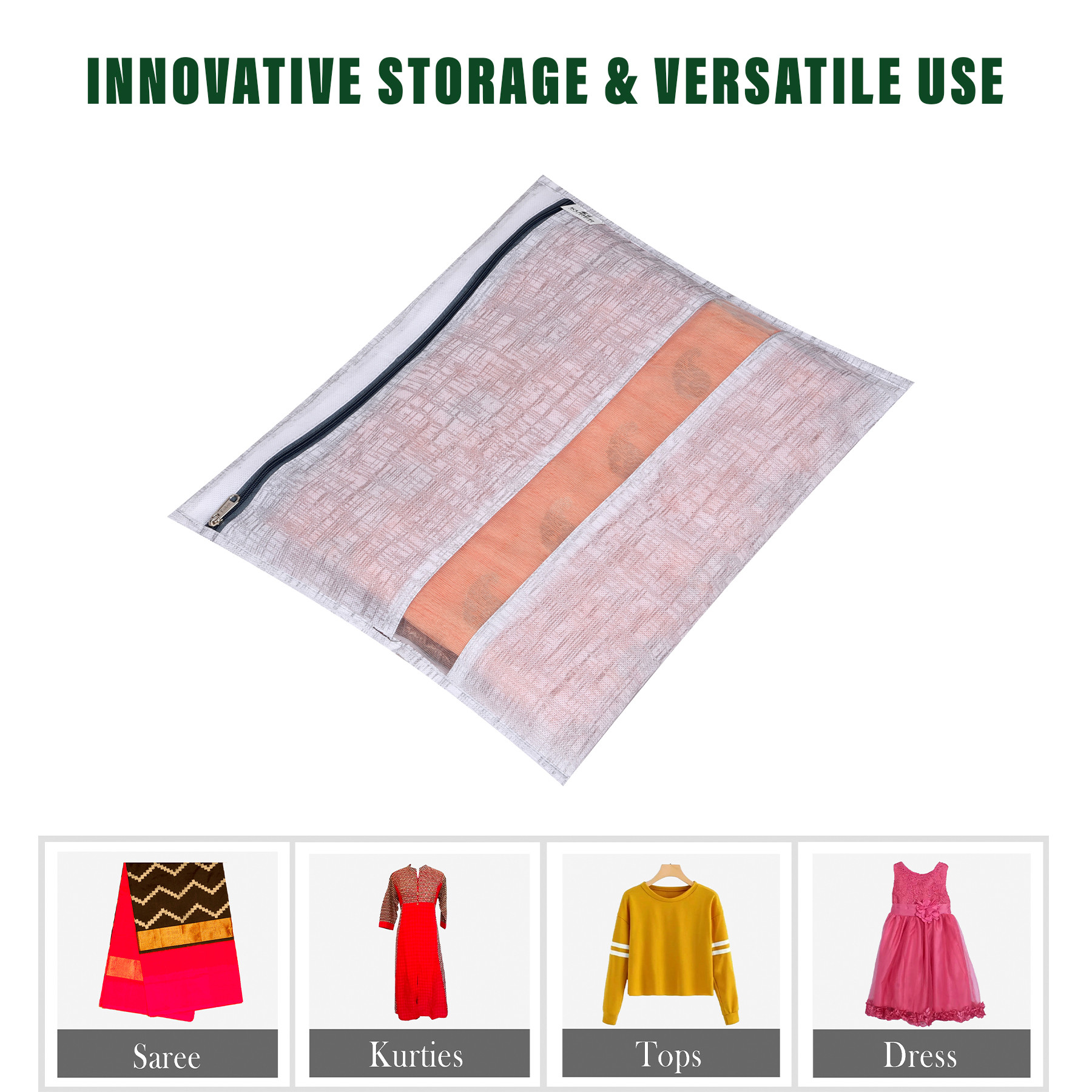 Kuber Industries Saree Bags | Clothes Bags for Storage | Non-Woven Wardrobe Organizer | Mesh Window Cloth Storage Bags Set | Single Packing Saree Bags | Printed | Brown & Gray