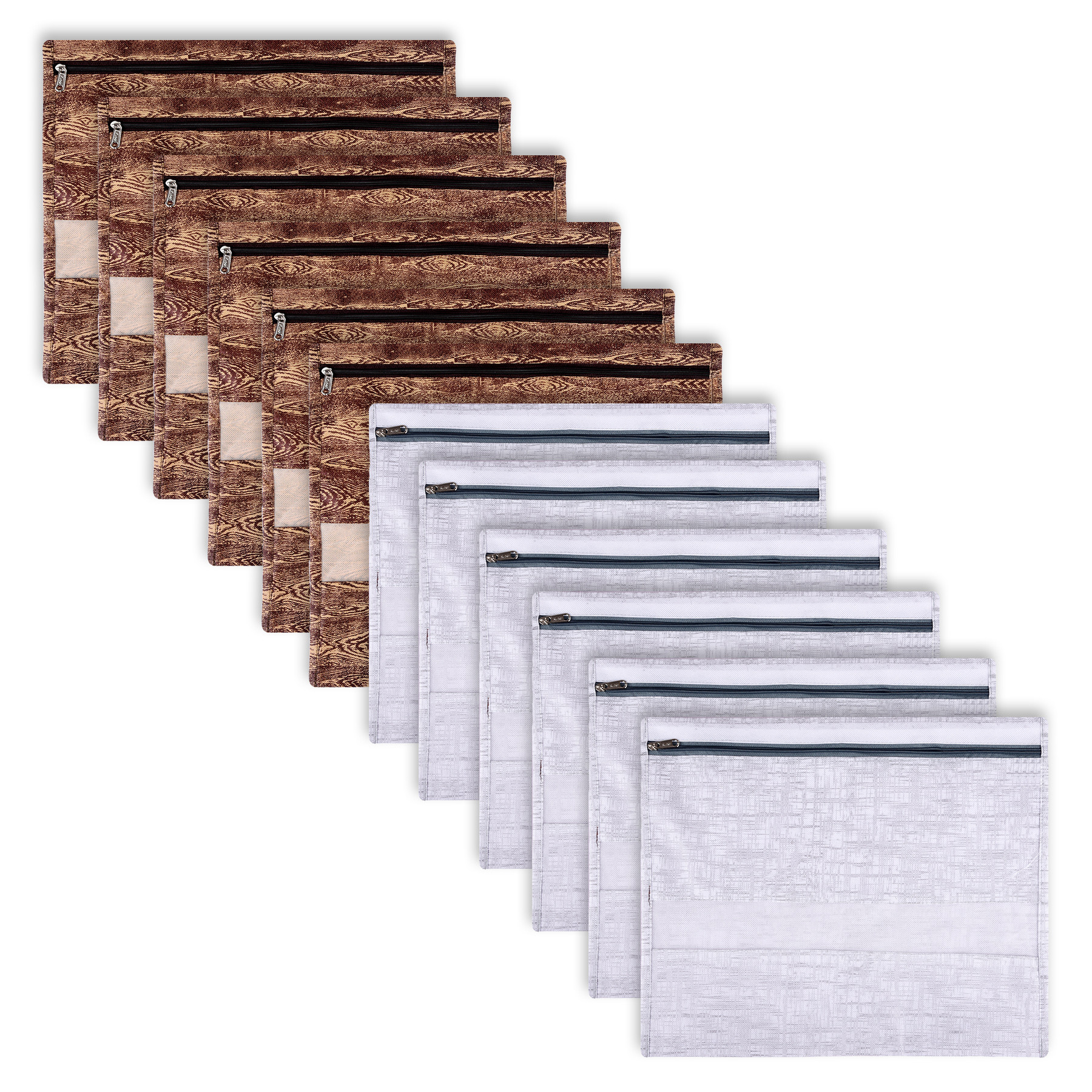Kuber Industries Saree Bags | Clothes Bags for Storage | Non-Woven Wardrobe Organizer | Mesh Window Cloth Storage Bags Set | Single Packing Saree Bags | Printed | Brown & Gray