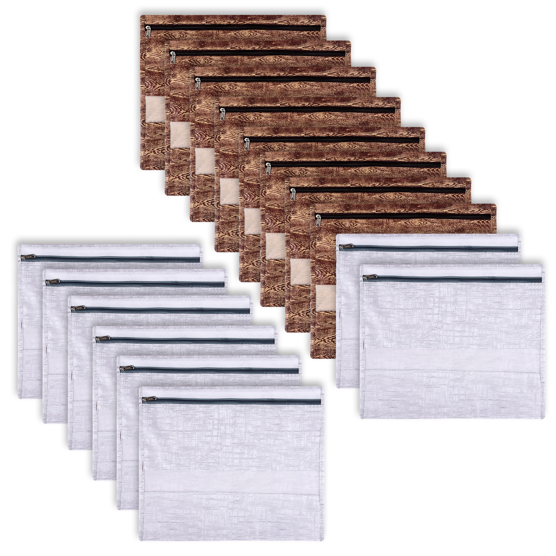 Kuber Industries Saree Bags | Clothes Bags for Storage | Non-Woven Wardrobe Organizer | Mesh Window Cloth Storage Bags Set | Single Packing Saree Bags | Printed | Brown & Gray