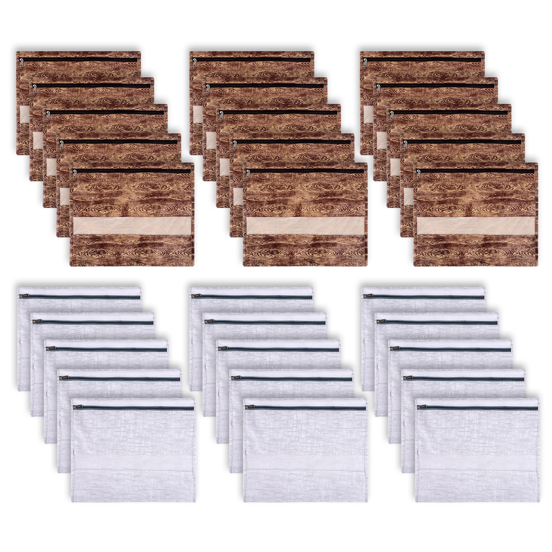 Kuber Industries Saree Bags | Clothes Bags for Storage | Non-Woven Wardrobe Organizer | Mesh Window Cloth Storage Bags Set | Single Packing Saree Bags | Printed | Brown & Gray