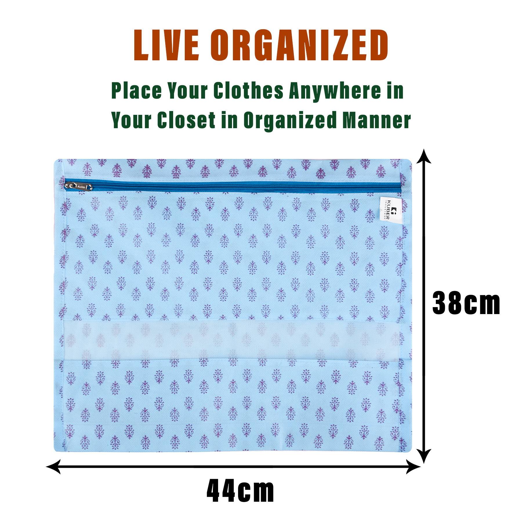 Kuber Industries Saree Bags | Clothes Bags for Storage | Non-Woven Wardrobe Organizer | Mesh Window Cloth Storage Bags Set | Single Packing Saree Bags | Printed | Brown & Sky Blue