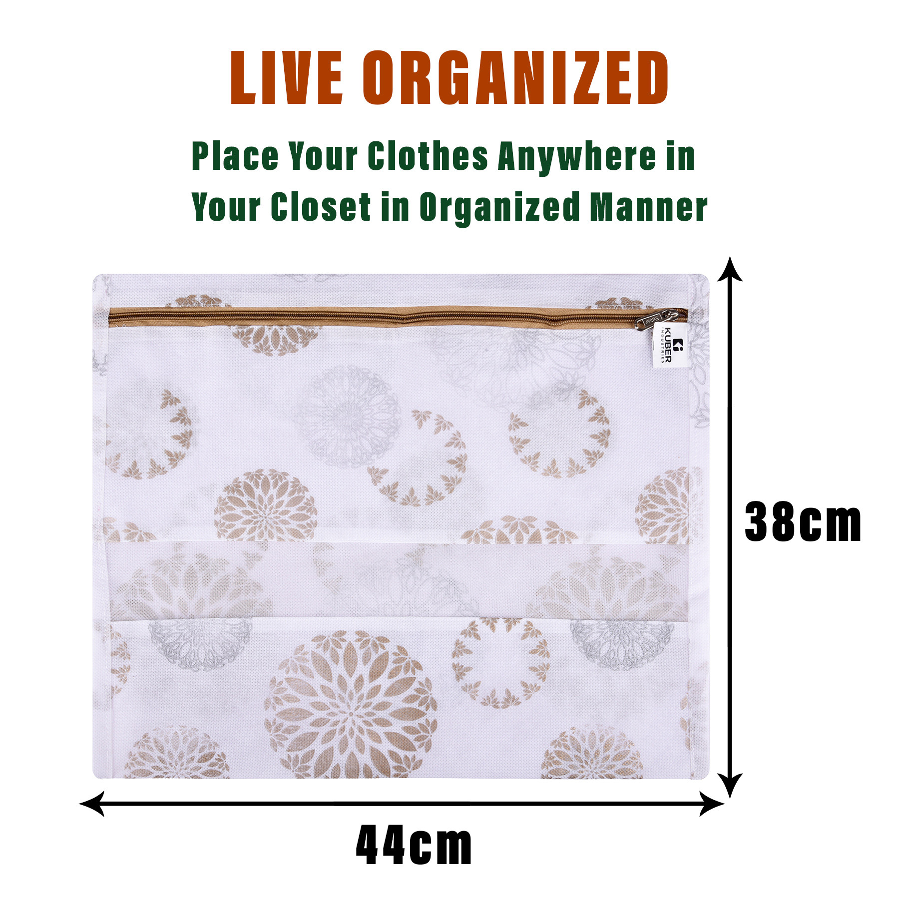 Kuber Industries Saree Bags | Clothes Bags for Storage | Non-Woven Wardrobe Organizer | Mesh Window Cloth Storage Bags Set | Single Packing Saree Bags | Printed | Brown & White