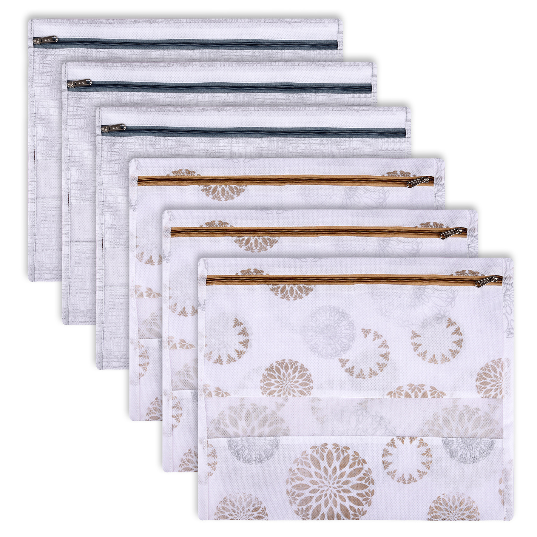 Kuber Industries Saree Bags | Clothes Bags for Storage | Non-Woven Wardrobe Organizer | Mesh Window Cloth Storage Bags Set | Single Packing Saree Bags | Printed | Gray & White