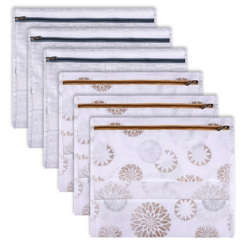 Kuber Industries Saree Bags | Clothes Bags for Storage | Non-Woven Wardrobe Organizer | Mesh Window Cloth Storage Bags Set | Single Packing Saree Bags | Printed | Gray &amp; White