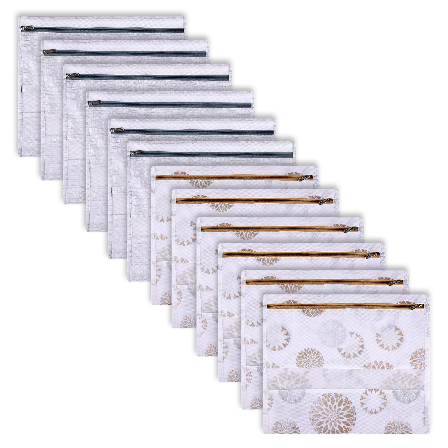 Kuber Industries Saree Bags | Clothes Bags for Storage | Non-Woven Wardrobe Organizer | Mesh Window Cloth Storage Bags Set | Single Packing Saree Bags | Printed | Gray & White