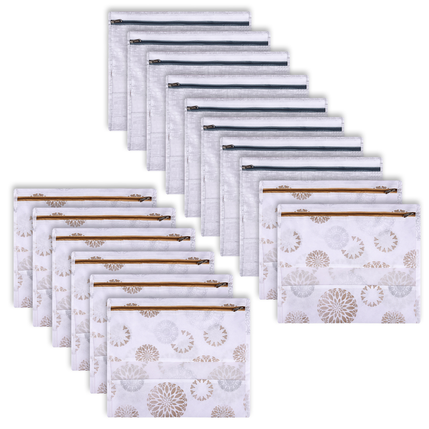 Kuber Industries Saree Bags | Clothes Bags for Storage | Non-Woven Wardrobe Organizer | Mesh Window Cloth Storage Bags Set | Single Packing Saree Bags | Printed | Gray & White