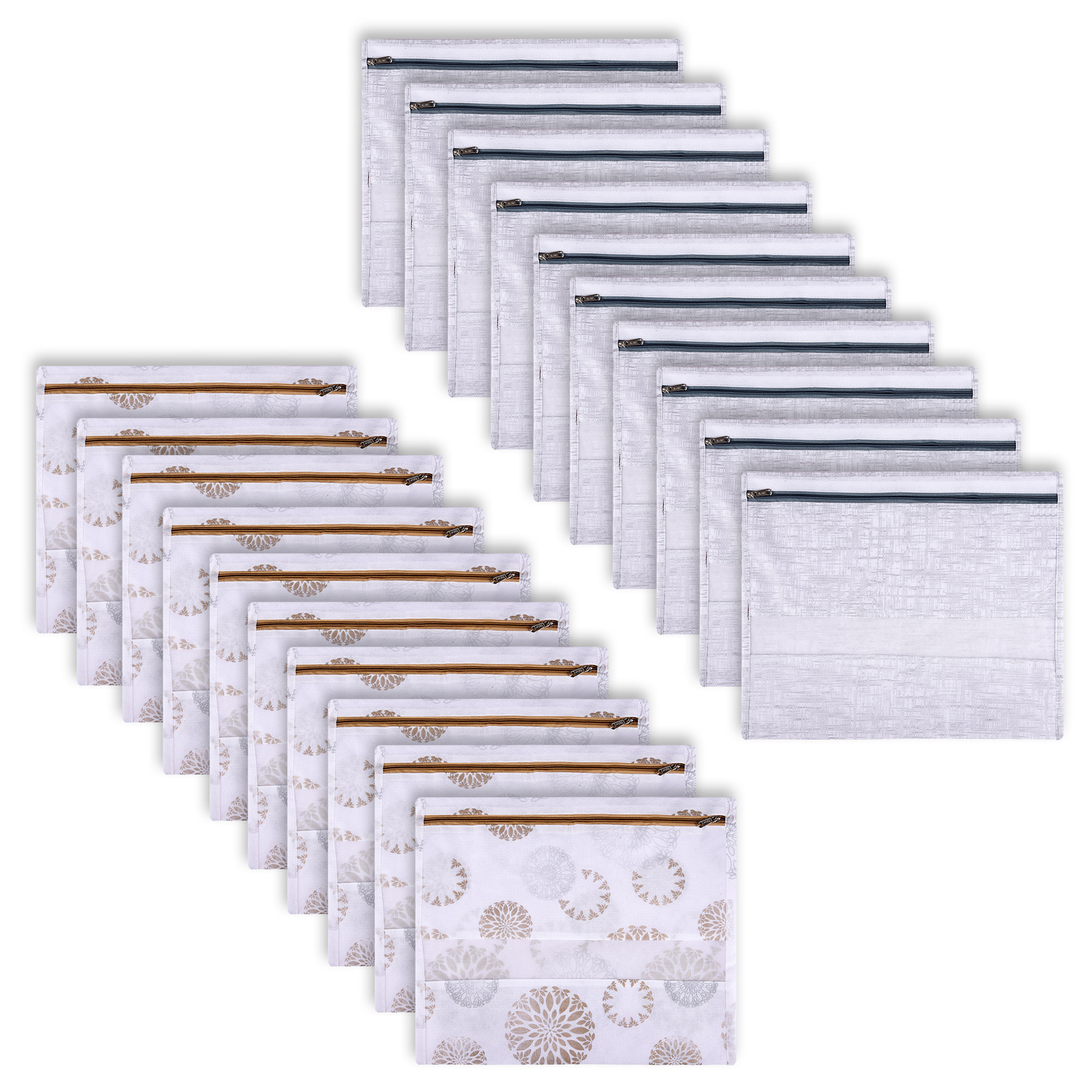 Kuber Industries Saree Bags | Clothes Bags for Storage | Non-Woven Wardrobe Organizer | Mesh Window Cloth Storage Bags Set | Single Packing Saree Bags | Printed | Gray & White