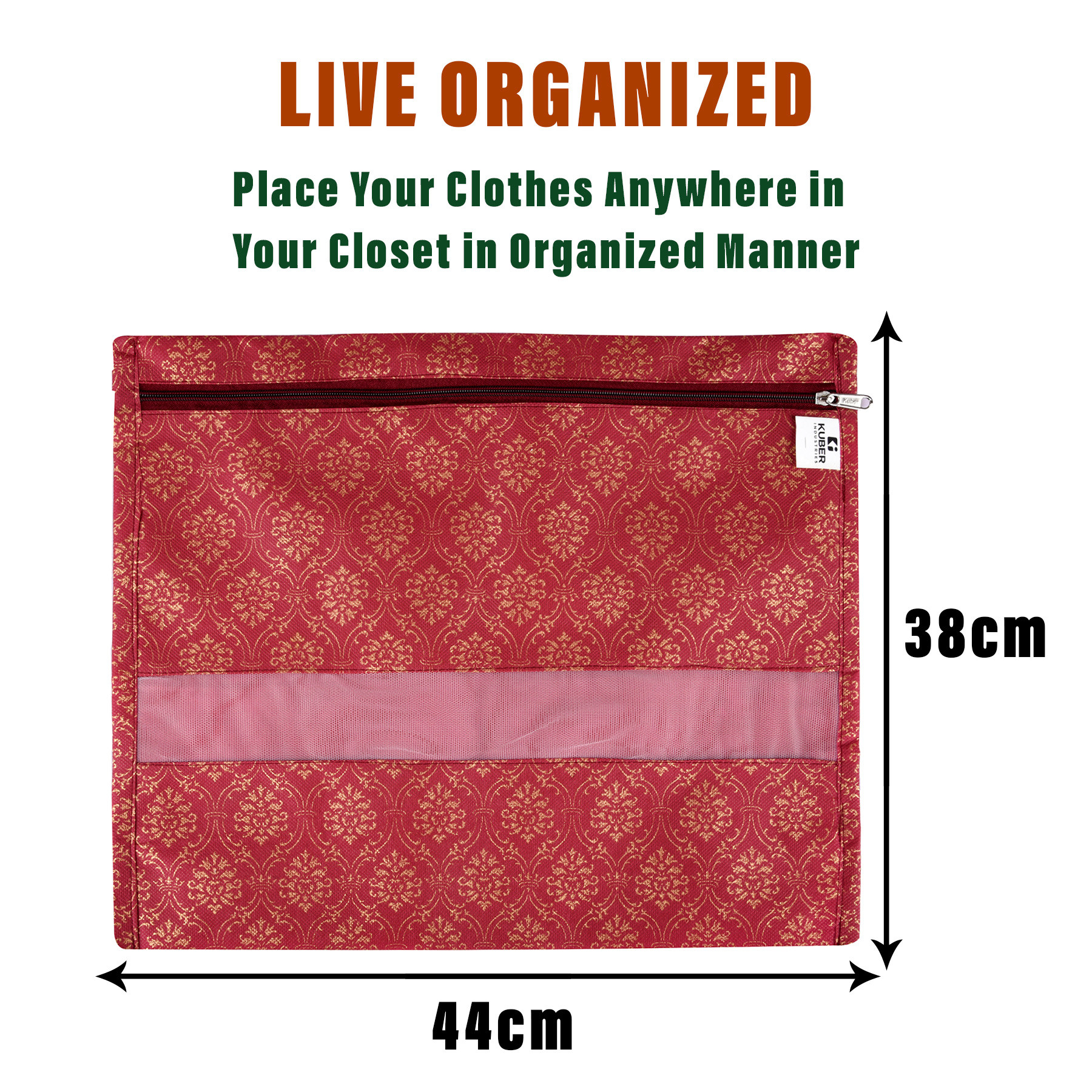 Kuber Industries Saree Bags | Clothes Bags for Storage | Non-Woven Wardrobe Organizer | Mesh Window Cloth Storage Bags Set | Single Packing Saree Bags | Printed | Gray & Maroon