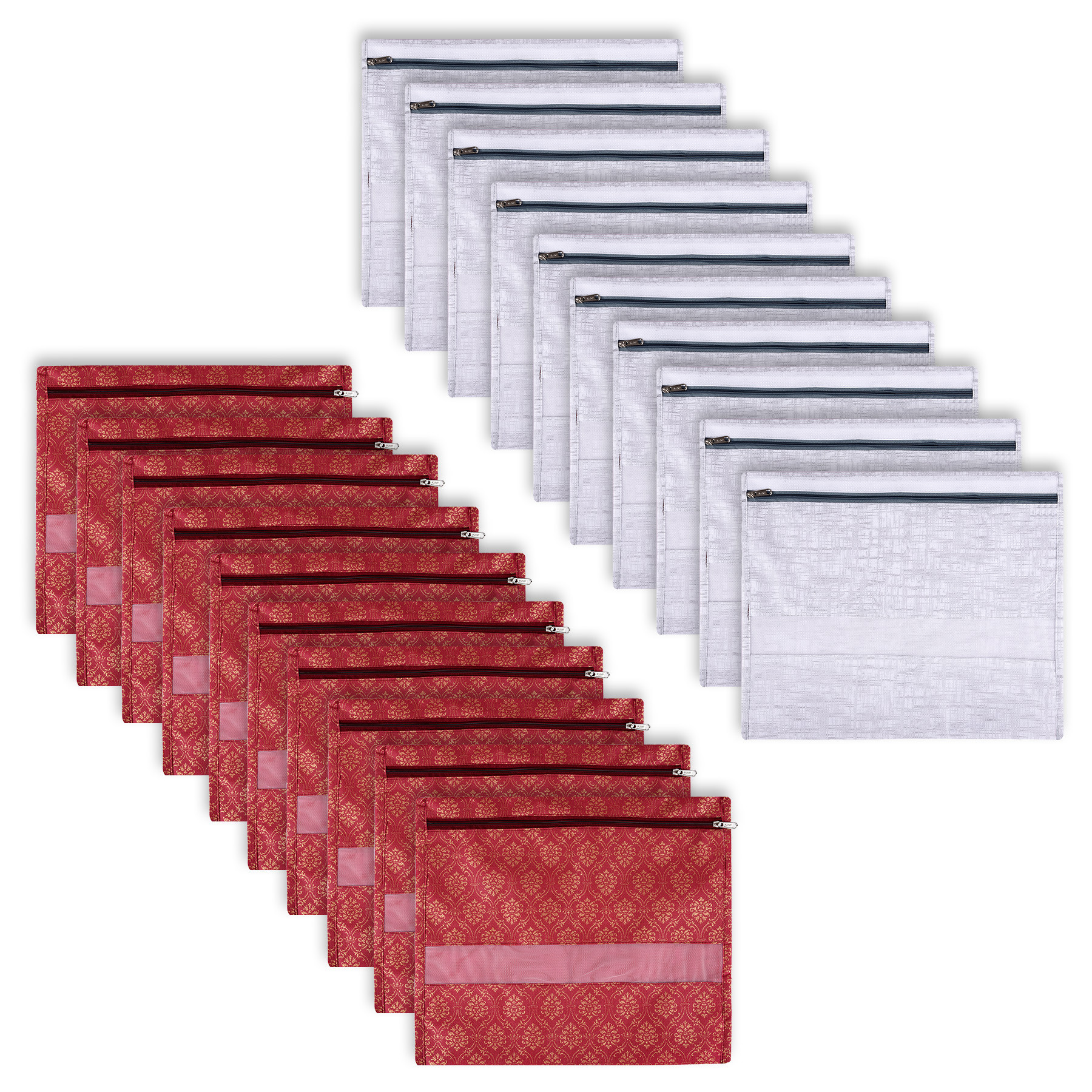 Kuber Industries Saree Bags | Clothes Bags for Storage | Non-Woven Wardrobe Organizer | Mesh Window Cloth Storage Bags Set | Single Packing Saree Bags | Printed | Gray & Maroon