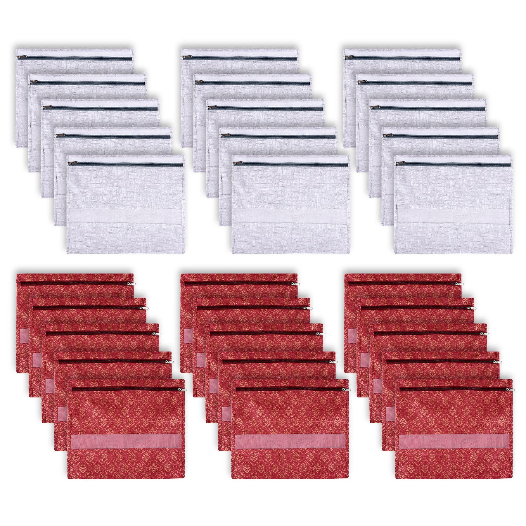 Kuber Industries Saree Bags | Clothes Bags for Storage | Non-Woven Wardrobe Organizer | Mesh Window Cloth Storage Bags Set | Single Packing Saree Bags | Printed | Gray & Maroon