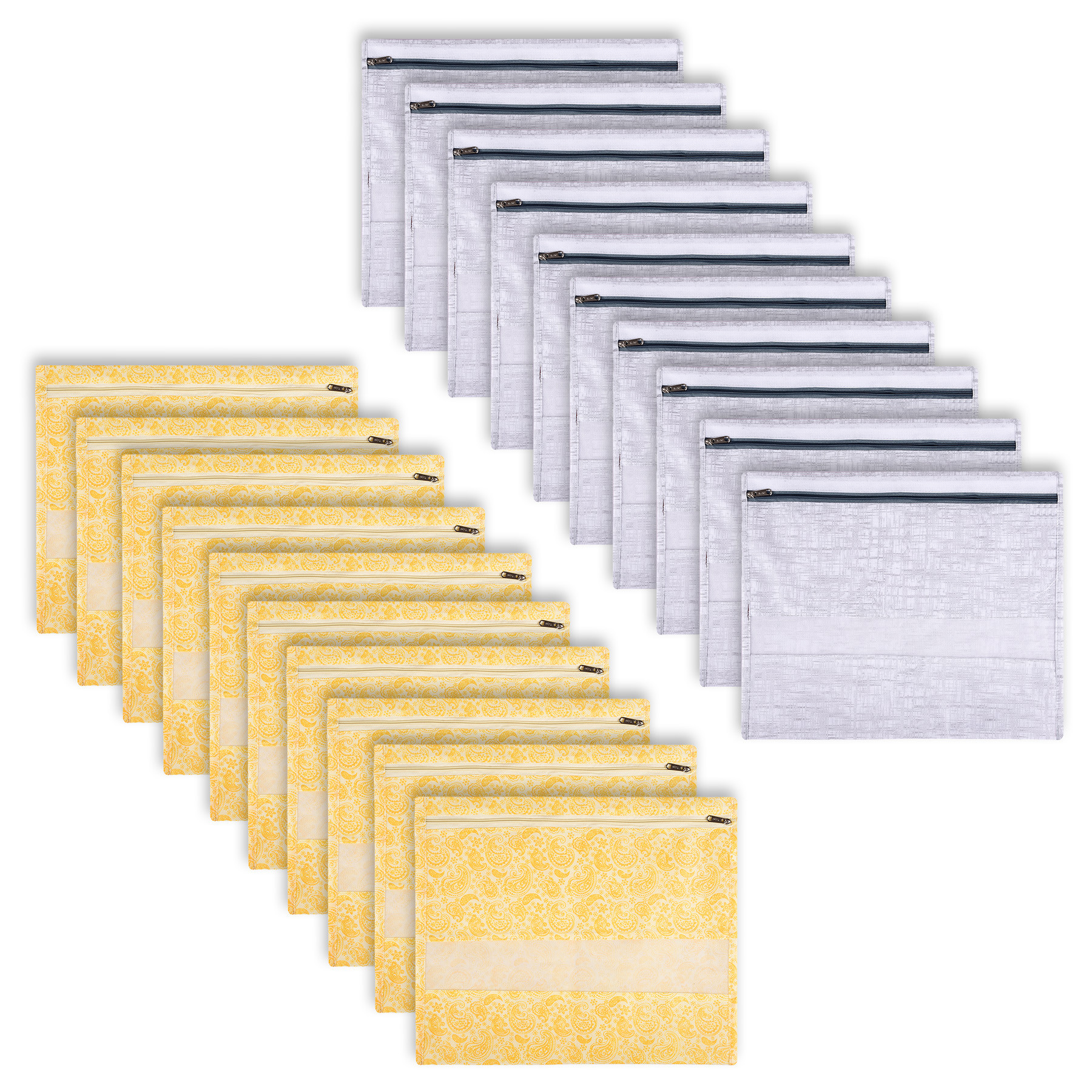 Kuber Industries Saree Bags | Clothes Bags for Storage | Non-Woven Wardrobe Organizer | Mesh Window Cloth Storage Bags Set | Single Packing Saree Bags | Printed | Gray & Yellow