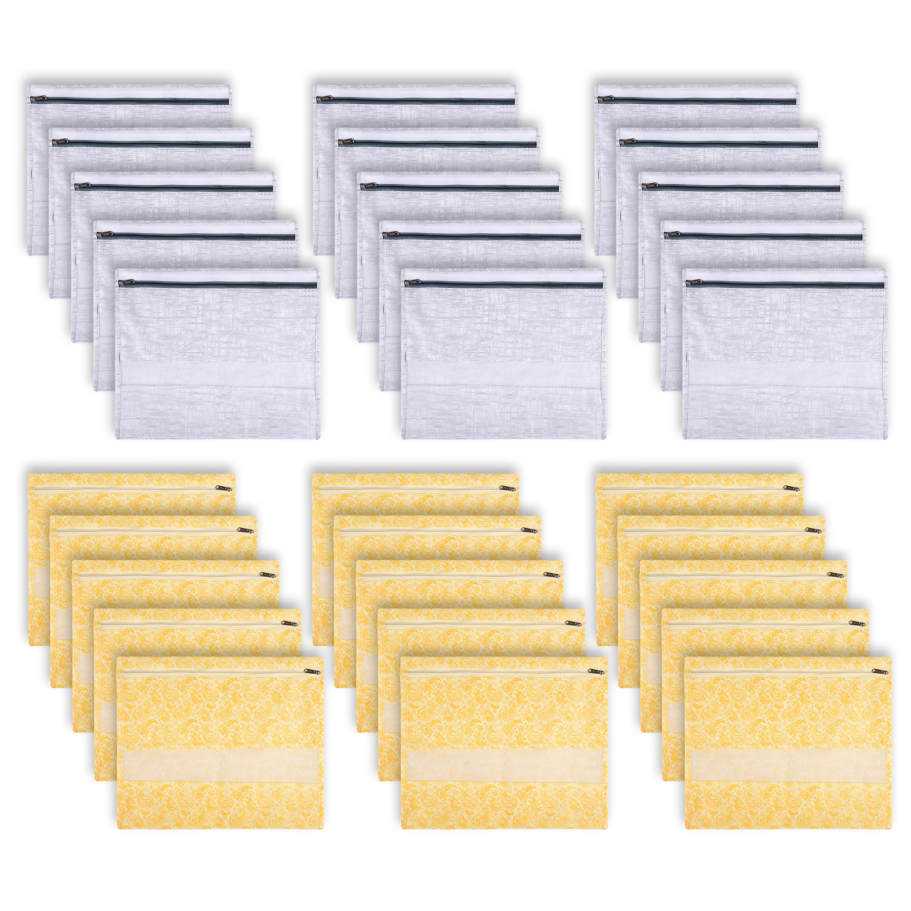 Kuber Industries Saree Bags | Clothes Bags for Storage | Non-Woven Wardrobe Organizer | Mesh Window Cloth Storage Bags Set | Single Packing Saree Bags | Printed | Gray & Yellow