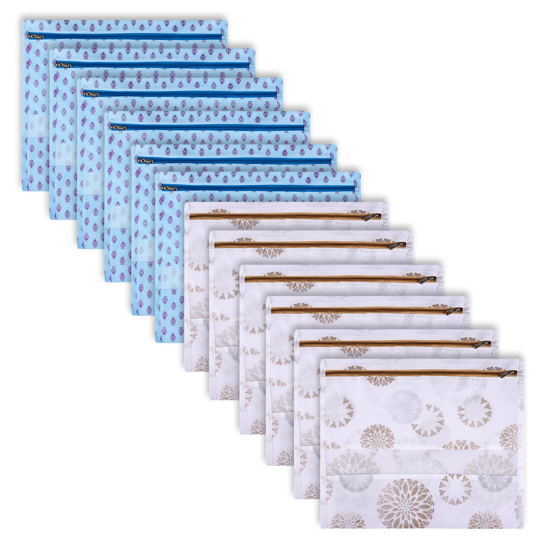 Kuber Industries Saree Bags | Clothes Bags for Storage | Non-Woven Wardrobe Organizer | Mesh Window Cloth Storage Bags Set | Single Packing Saree Bags | Printed | Sky Blue & White