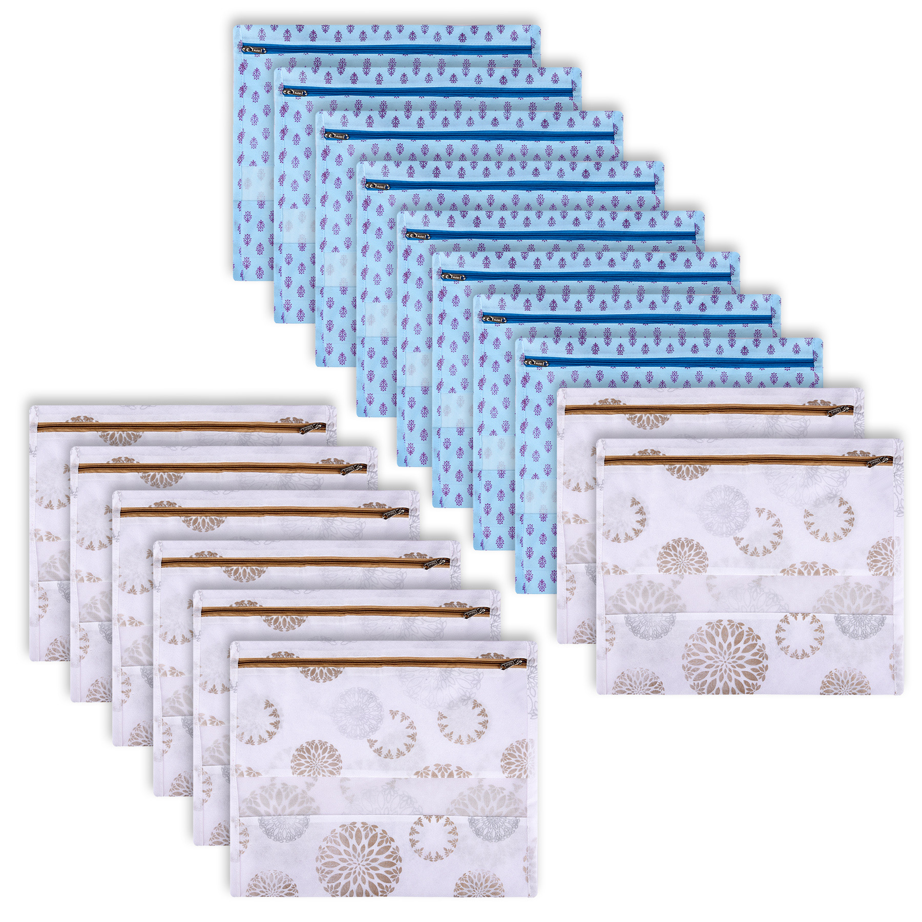 Kuber Industries Saree Bags | Clothes Bags for Storage | Non-Woven Wardrobe Organizer | Mesh Window Cloth Storage Bags Set | Single Packing Saree Bags | Printed | Sky Blue & White