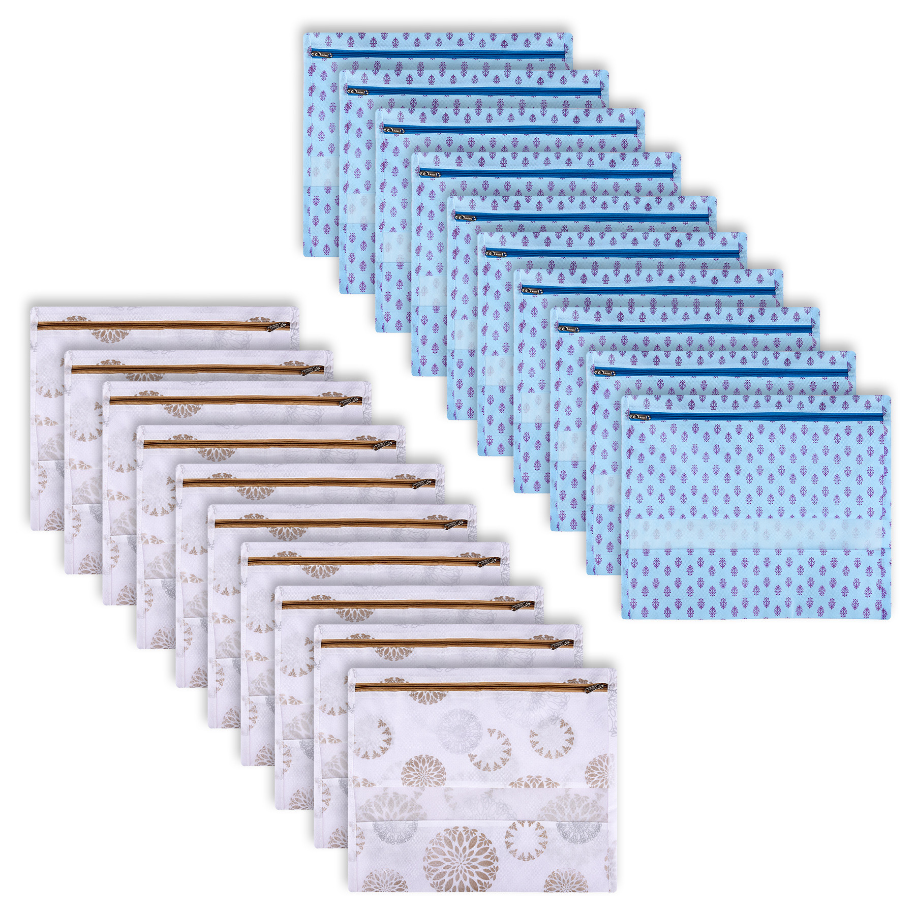 Kuber Industries Saree Bags | Clothes Bags for Storage | Non-Woven Wardrobe Organizer | Mesh Window Cloth Storage Bags Set | Single Packing Saree Bags | Printed | Sky Blue & White