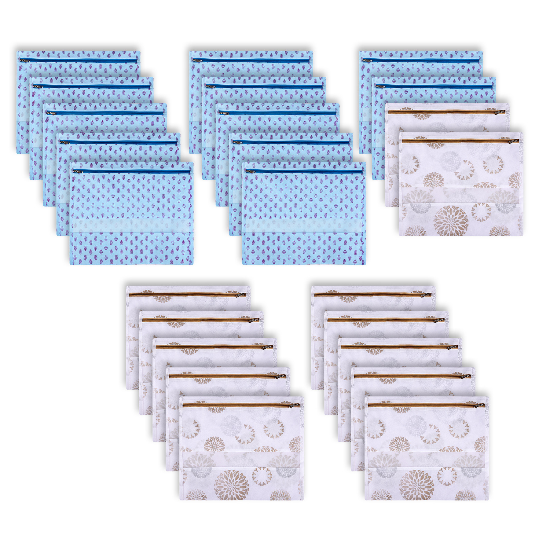 Kuber Industries Saree Bags | Clothes Bags for Storage | Non-Woven Wardrobe Organizer | Mesh Window Cloth Storage Bags Set | Single Packing Saree Bags | Printed | Sky Blue & White
