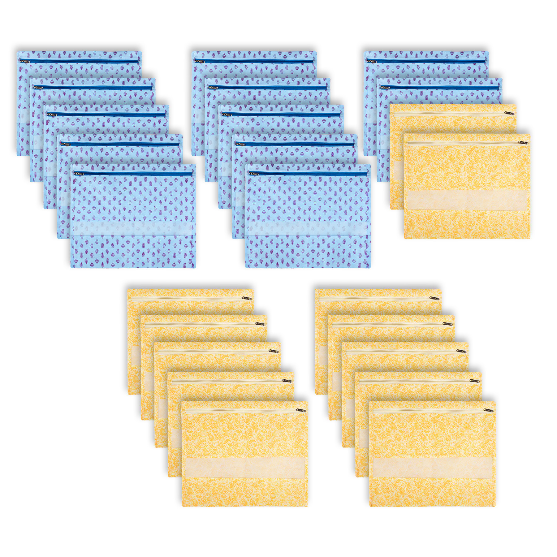 Kuber Industries Saree Bags | Clothes Bags for Storage | Non-Woven Wardrobe Organizer | Mesh Window Cloth Storage Bags Set | Single Packing Saree Bags | Printed | Sky Blue & Yellow