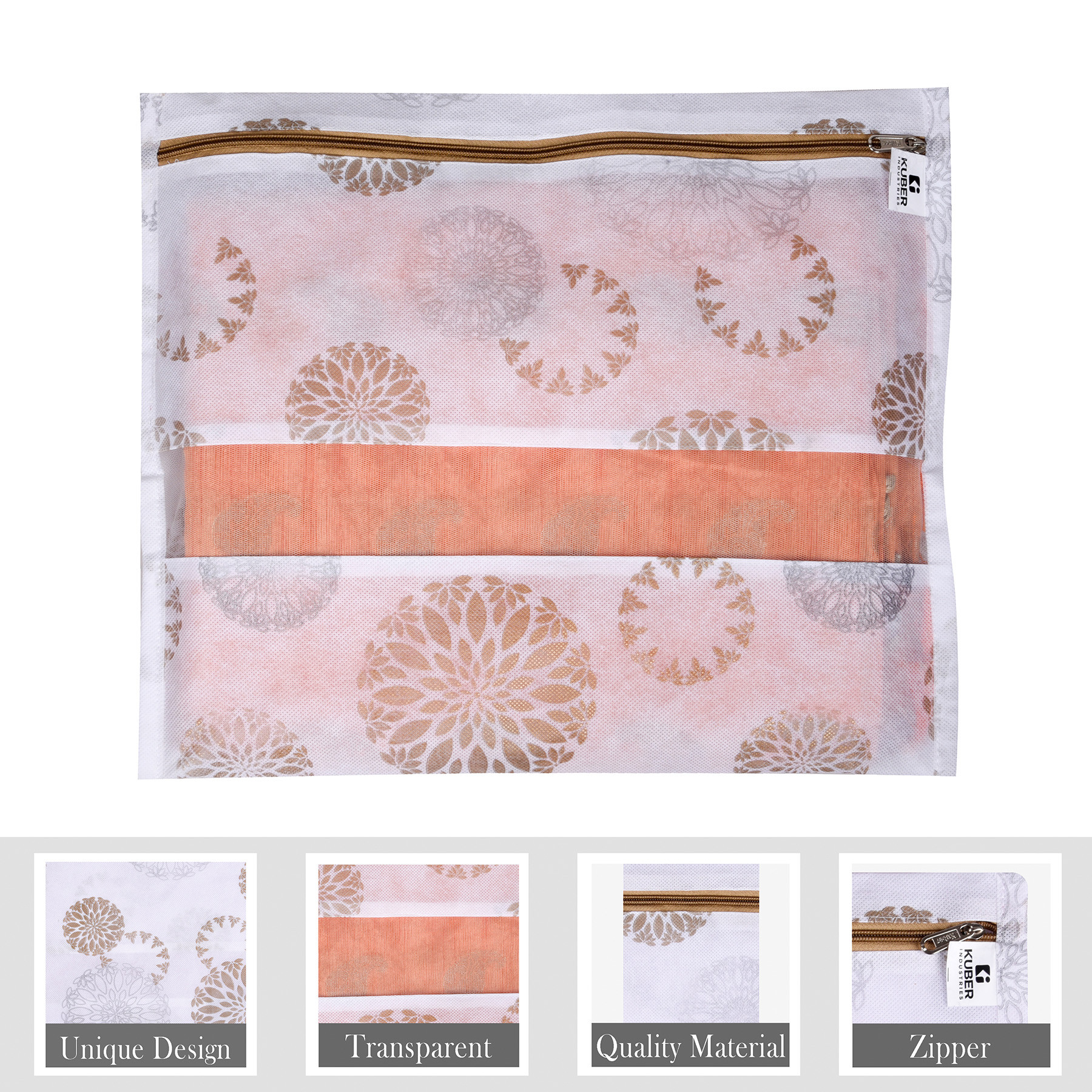 Kuber Industries Saree Bags | Clothes Bags for Storage | Non-Woven Wardrobe Organizer | Mesh Window Cloth Storage Bags Set | Single Packing Saree Bags | Printed | White & Maroon