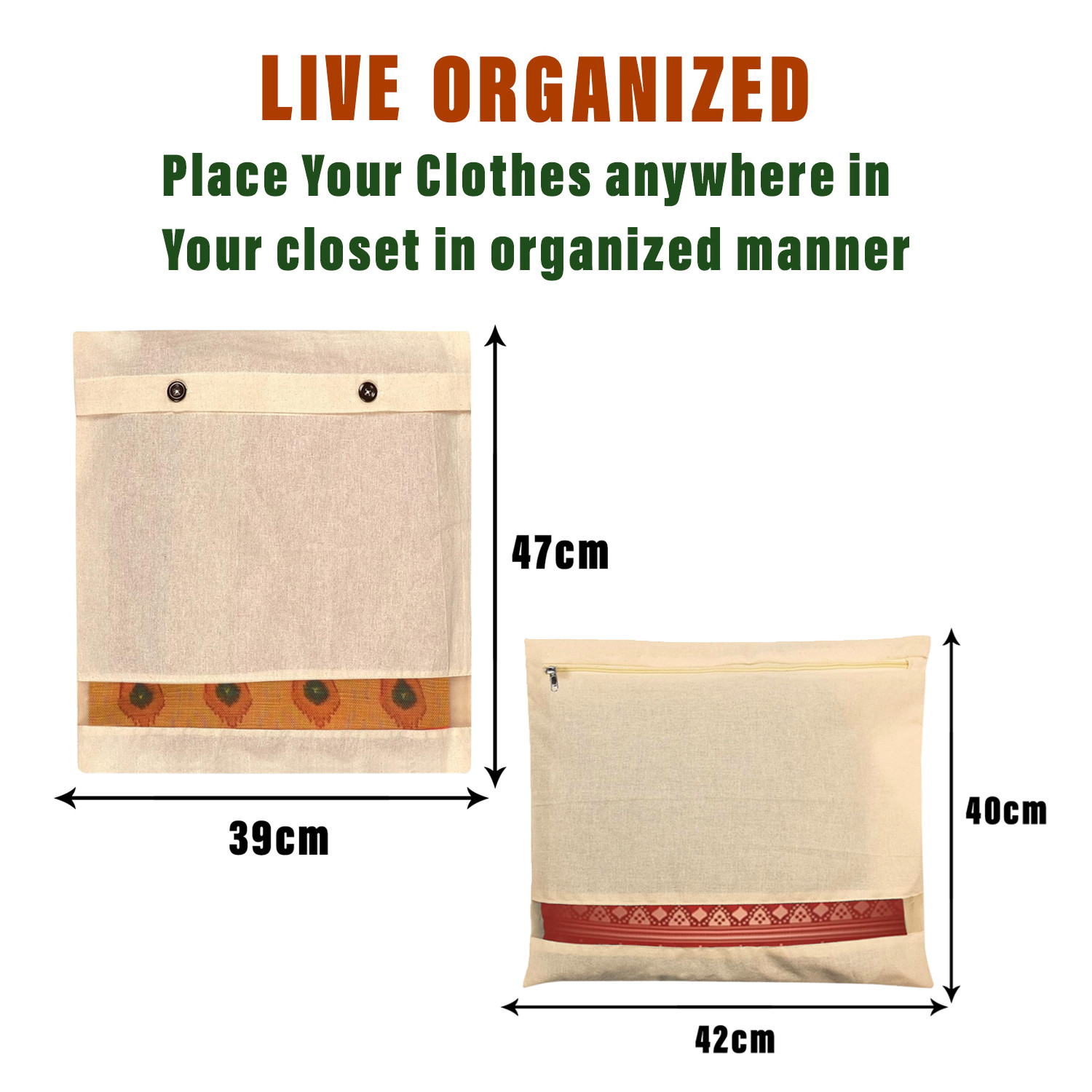 Kuber Industries Saree Bags Combo Set | Cotton Wardrobe Organizer | Clothes Bags for Storage | Mesh Window Saree Bags Set | Single Packing Saree Cover |Cream