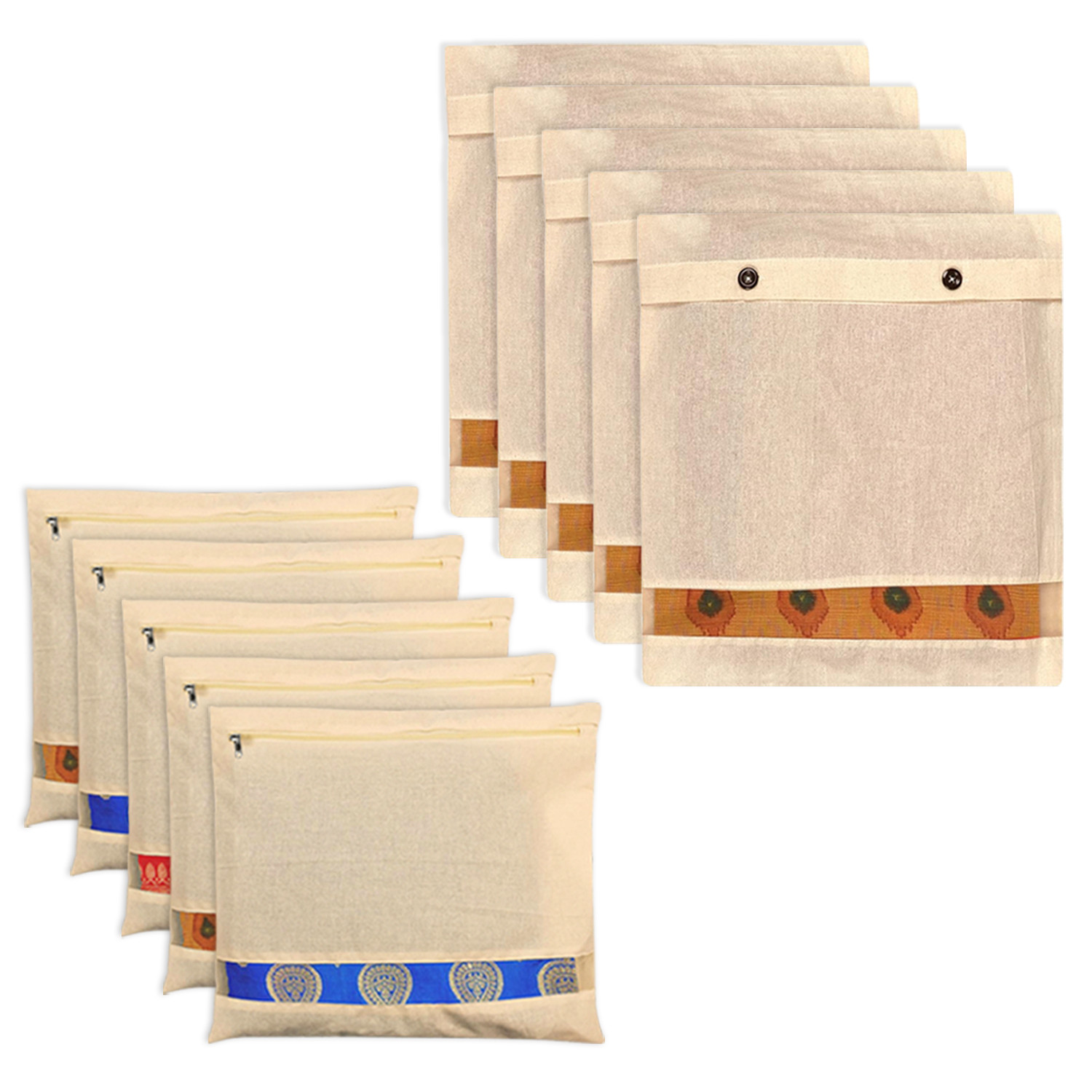 Kuber Industries Saree Bags Combo Set | Cotton Wardrobe Organizer | Clothes Bags for Storage | Mesh Window Saree Bags Set | Single Packing Saree Cover |Cream