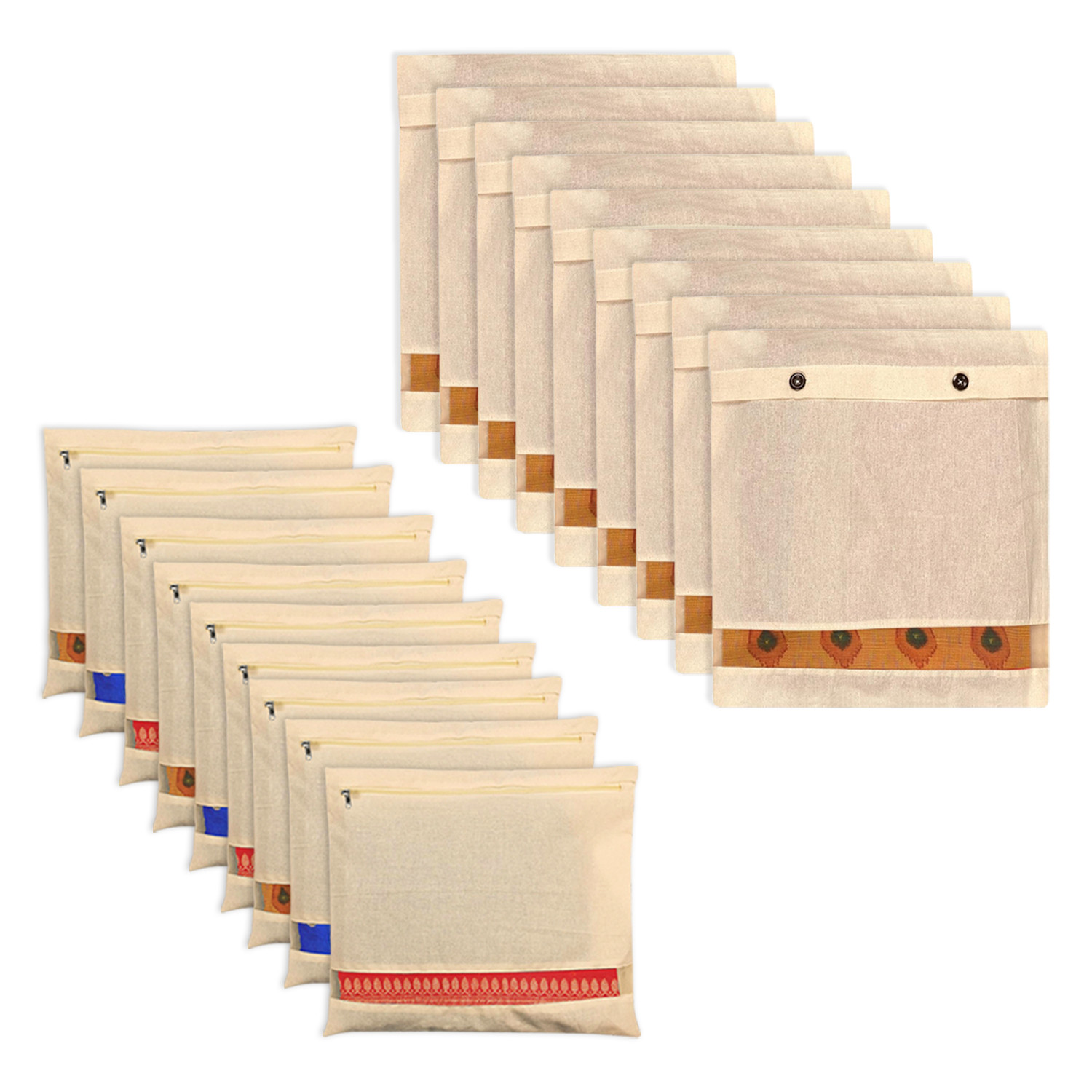 Kuber Industries Saree Bags Combo Set | Cotton Wardrobe Organizer | Clothes Bags for Storage | Mesh Window Saree Bags Set | Single Packing Saree Cover |Cream