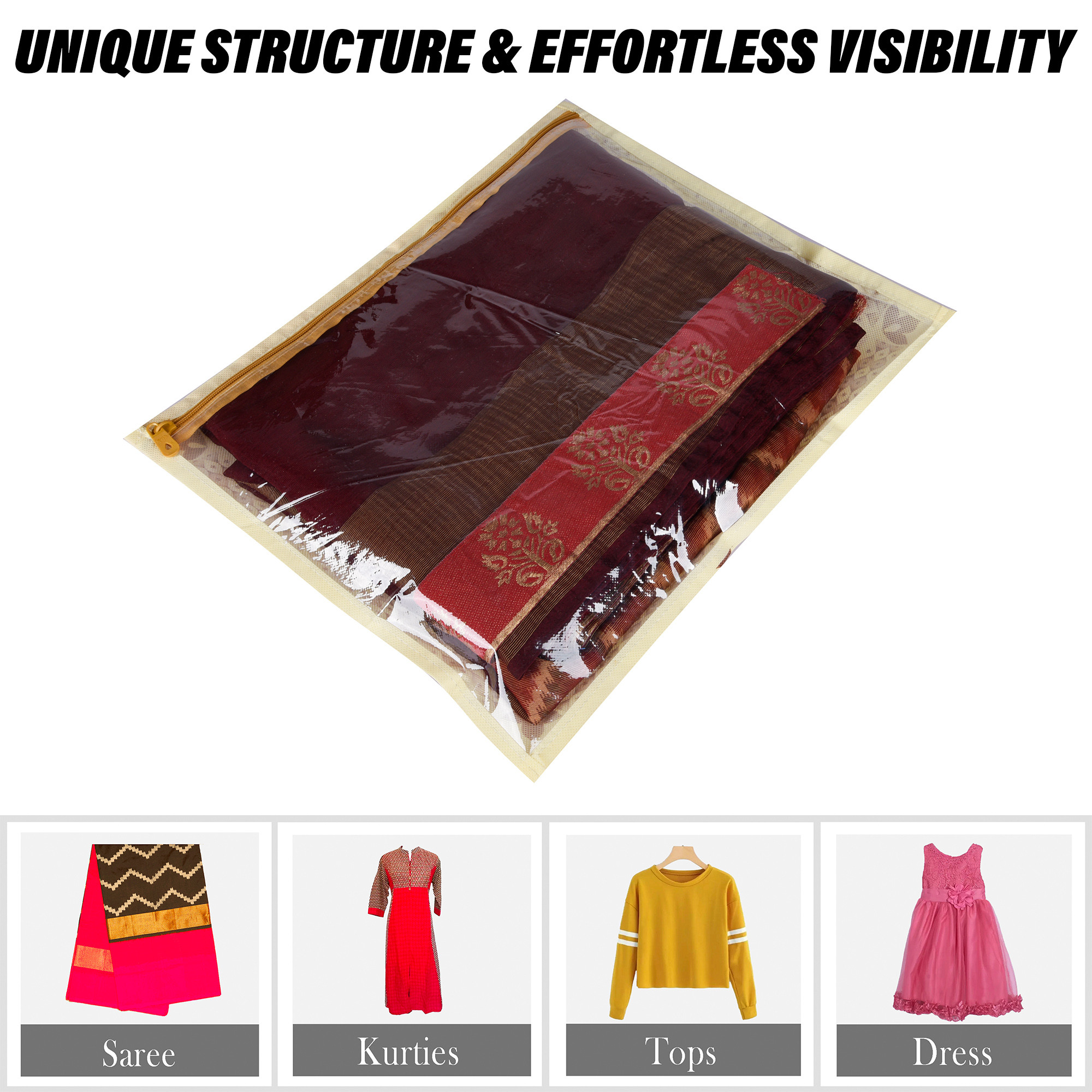 Kuber Industries Saree Cover  Clothes Storage Bag  Single Packing Saree Cover with Zip Closure  Wardrobe Organizer  Palki Packing Saree Cover  Pack of 6  Brown