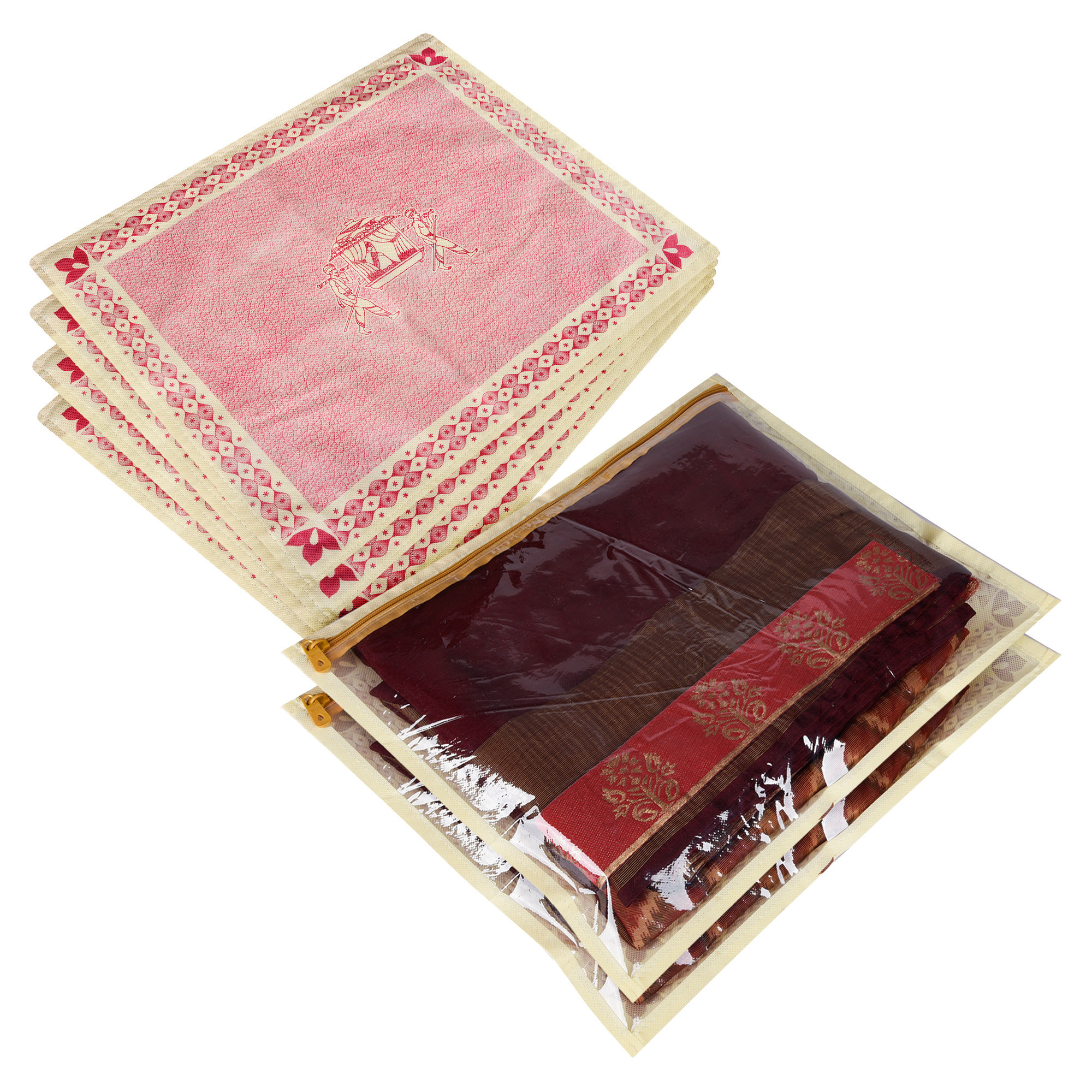 Kuber Industries Saree Cover | Clothes Storage Bag | Single Packing Saree Cover with Zip Closure | Wardrobe Organizer | Palki Packing Saree Cover |Pink
