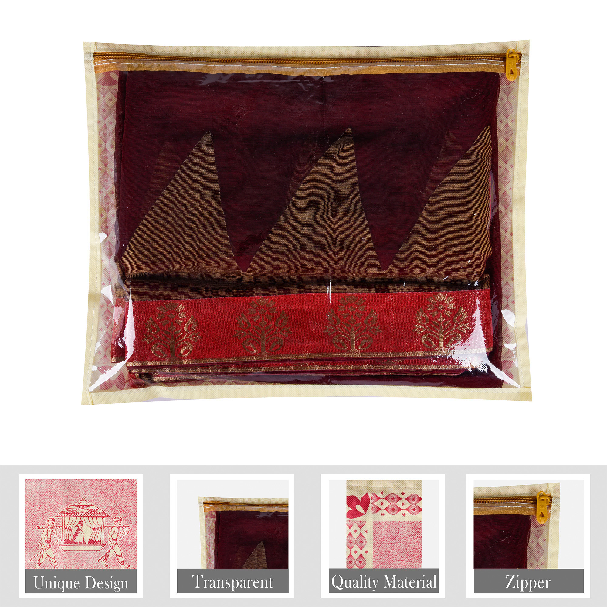 Kuber Industries Saree Cover | Clothes Storage Bag | Single Packing Saree Cover with Zip Closure | Wardrobe Organizer | Palki Packing Saree Cover |Pink