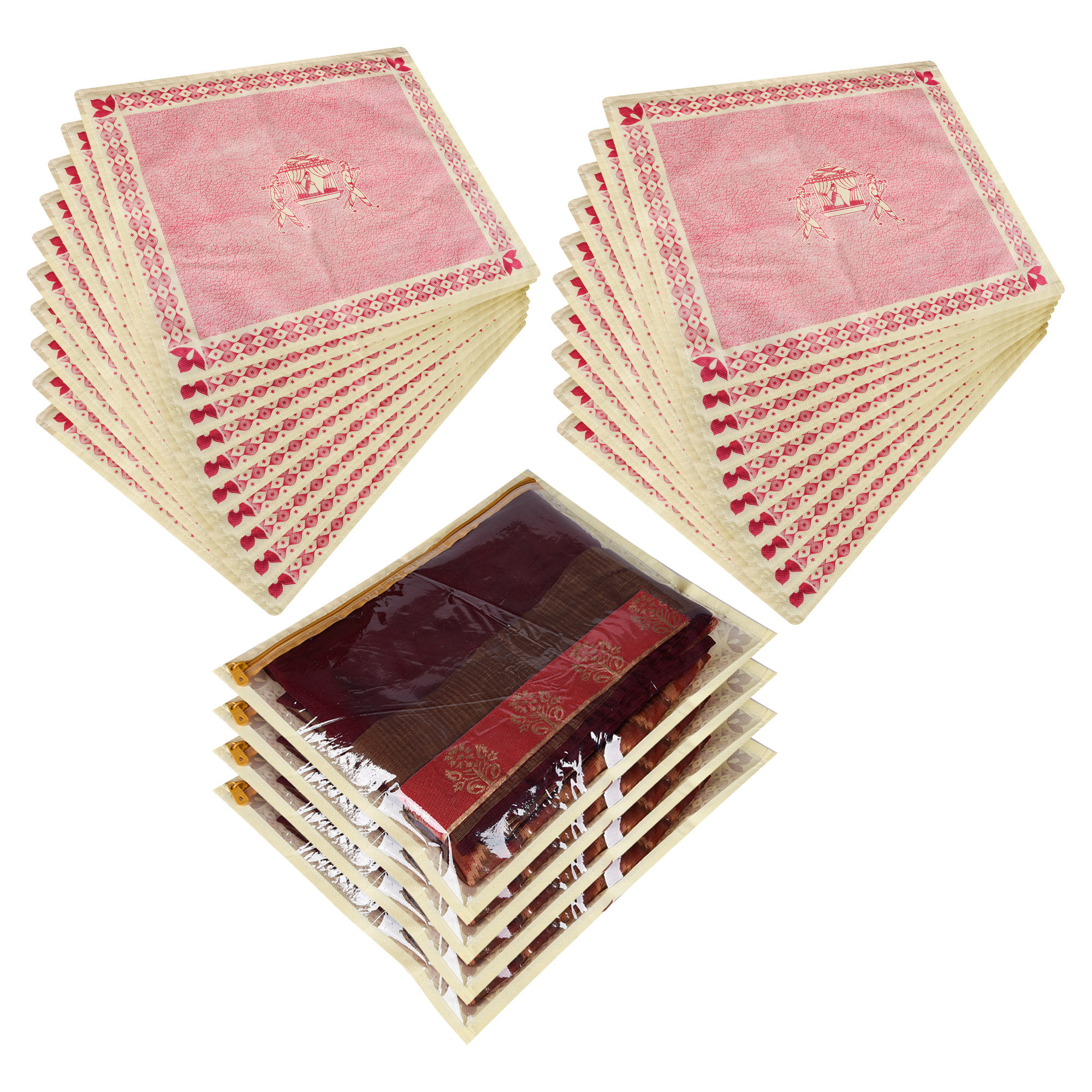 Kuber Industries Saree Cover | Clothes Storage Bag | Single Packing Saree Cover with Zip Closure | Wardrobe Organizer | Palki Packing Saree Cover |Pink