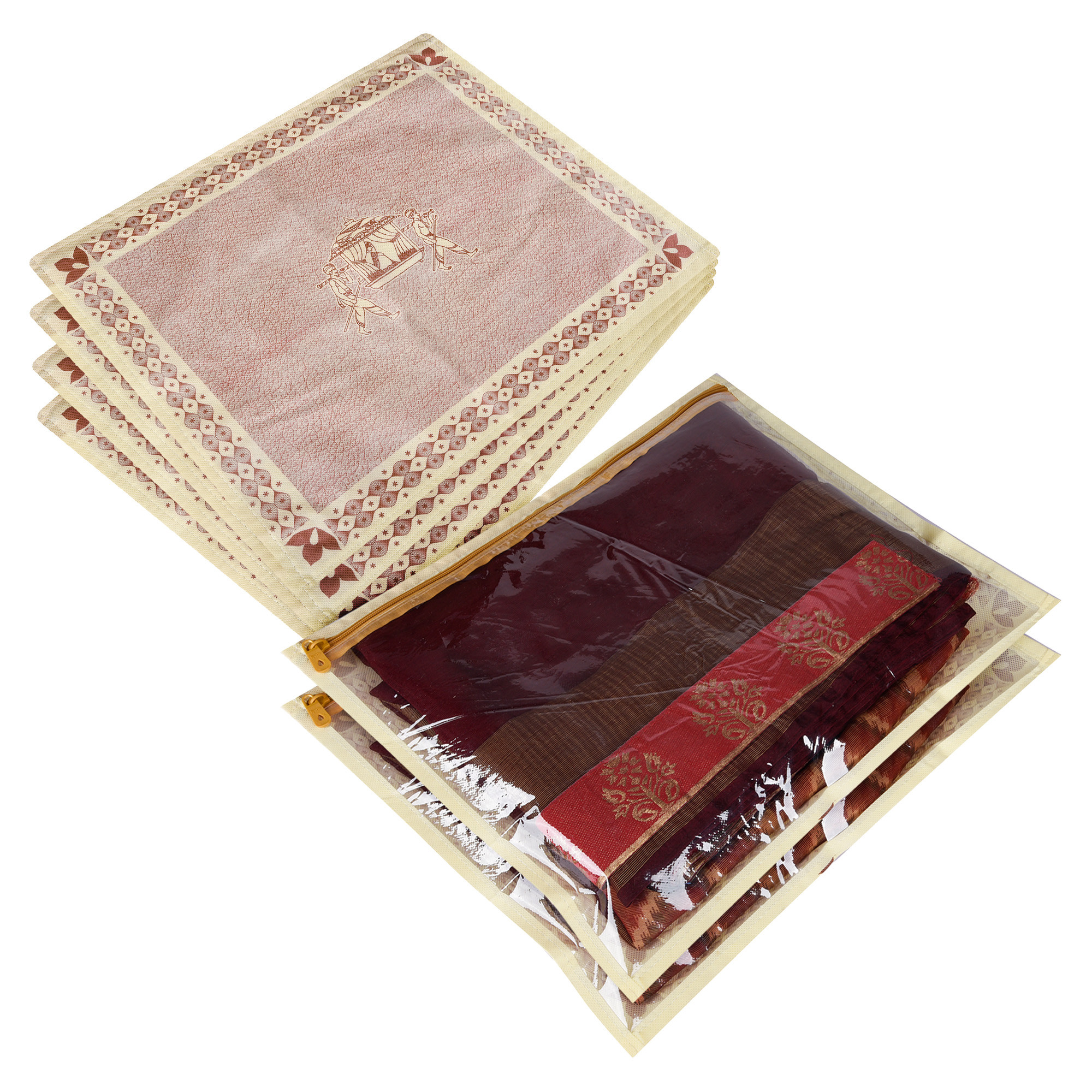 Kuber Industries Saree Cover | Clothes Storage Bag | Single Packing Saree Cover with Zip Closure | Wardrobe Organizer | Palki Packing Saree Cover |Brown