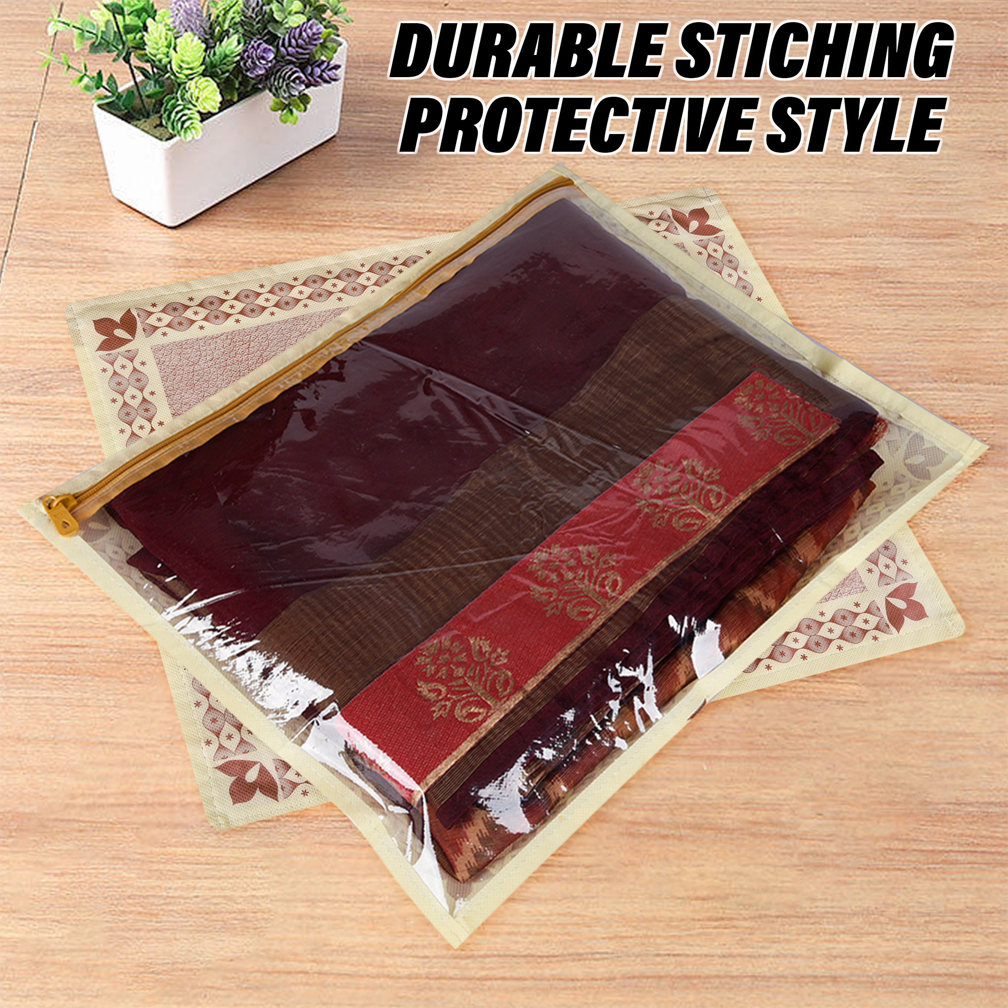 Kuber Industries Saree Cover | Clothes Storage Bag | Single Packing Saree Cover with Zip Closure | Wardrobe Organizer | Palki Packing Saree Cover |Brown