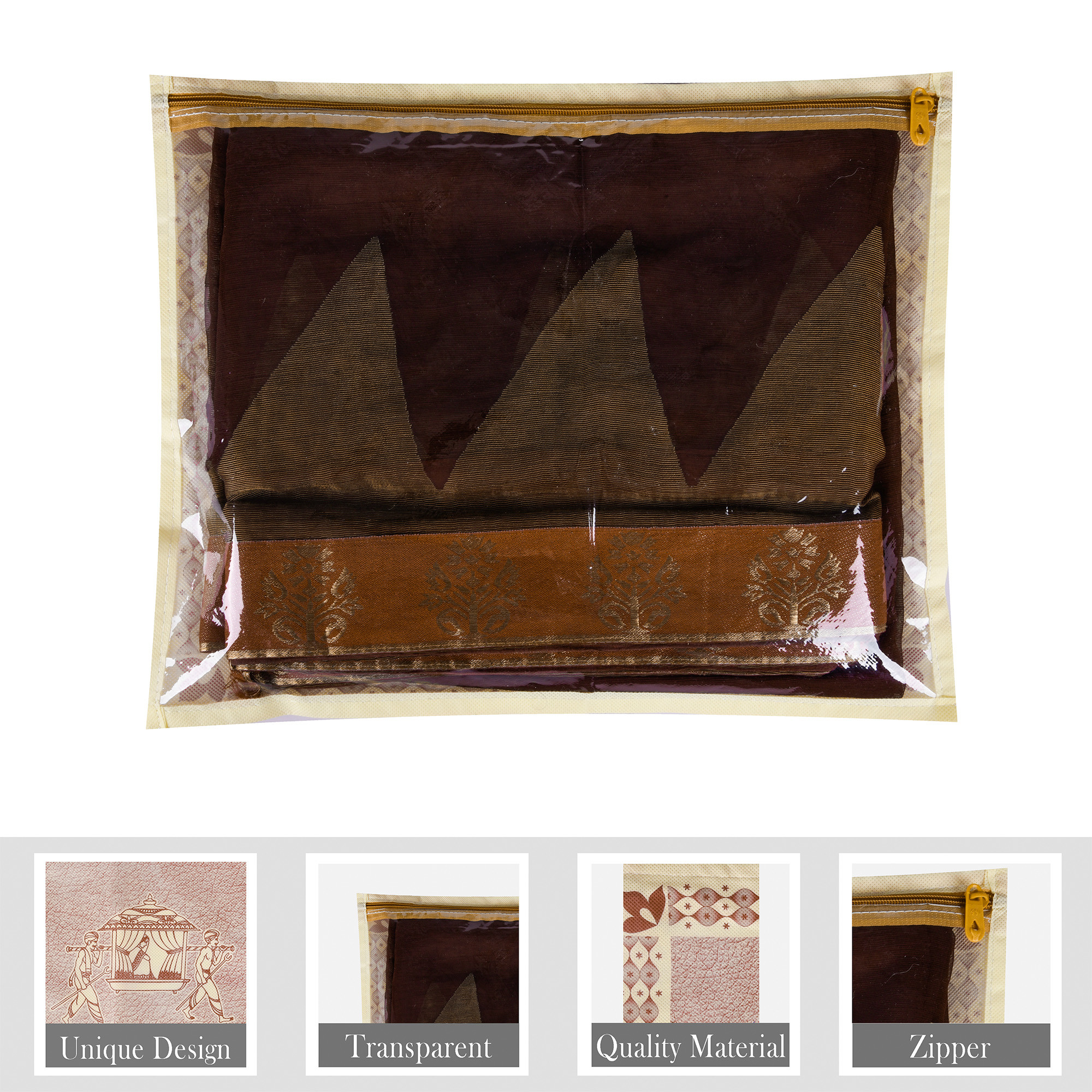Kuber Industries Saree Cover | Clothes Storage Bag | Single Packing Saree Cover with Zip Closure | Wardrobe Organizer | Palki Packing Saree Cover |Brown