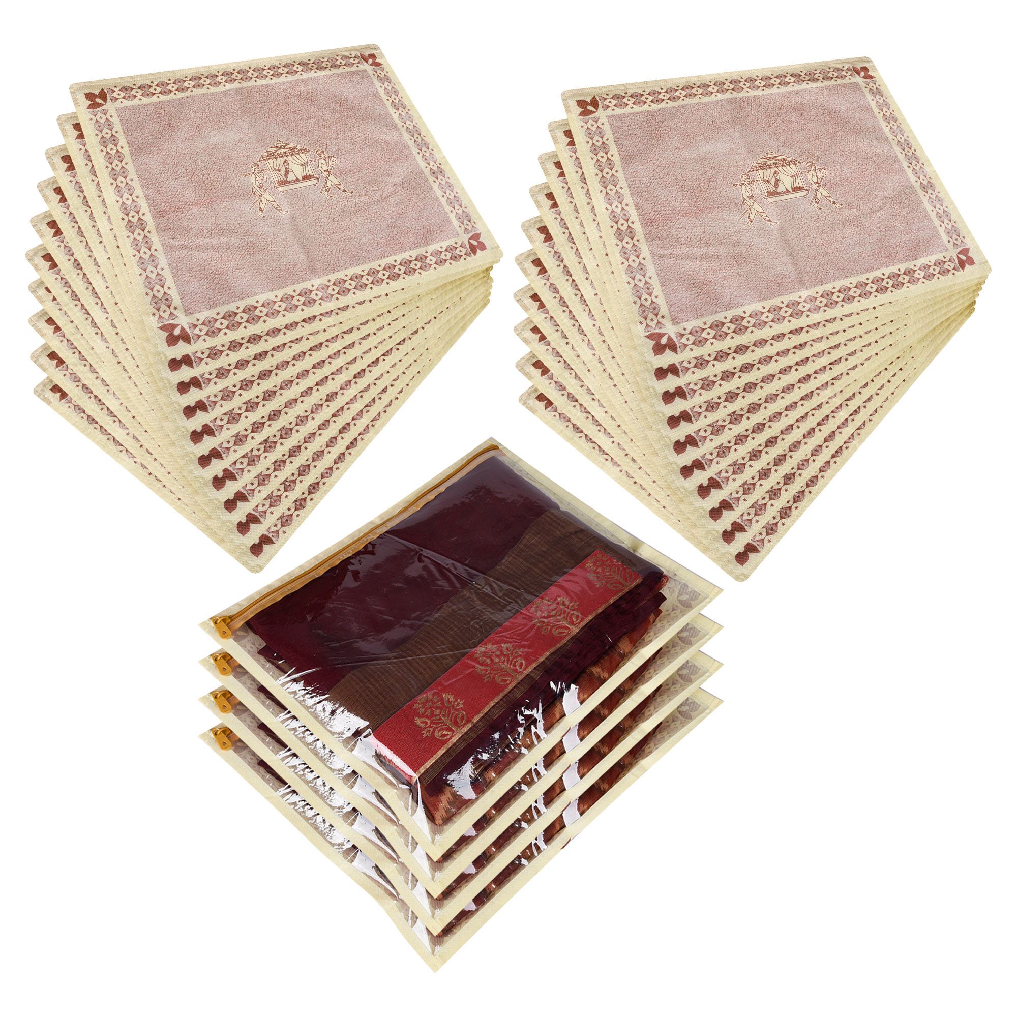 Kuber Industries Saree Cover | Clothes Storage Bag | Single Packing Saree Cover with Zip Closure | Wardrobe Organizer | Palki Packing Saree Cover |Brown