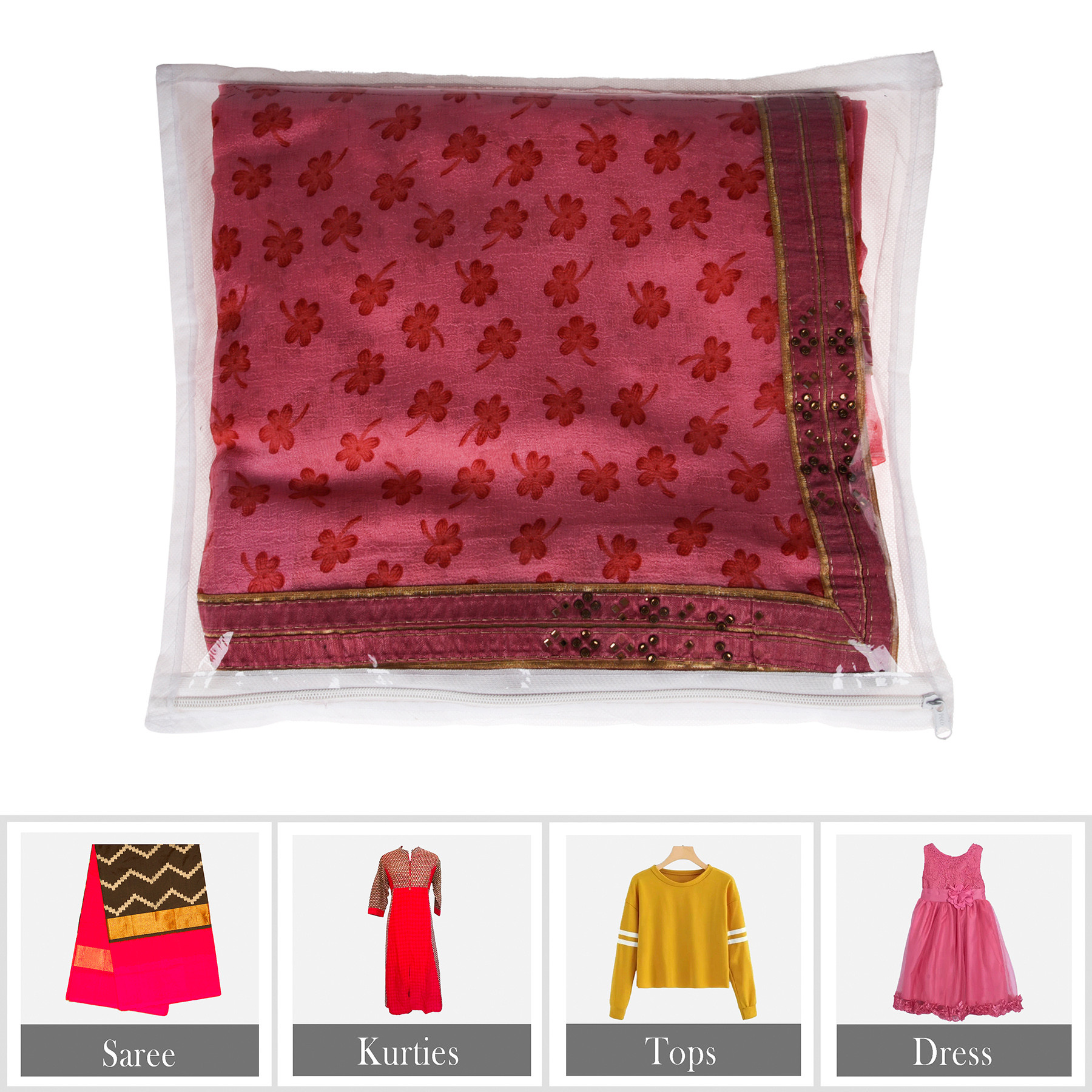 Kuber Industries Saree Cover  Clothes Storage Bag  Single Packing Saree with Zip Closure  Wardrobe Organizer  Cloth Stoarge Organizer  Plain Saree Cover  Pack of 24  White