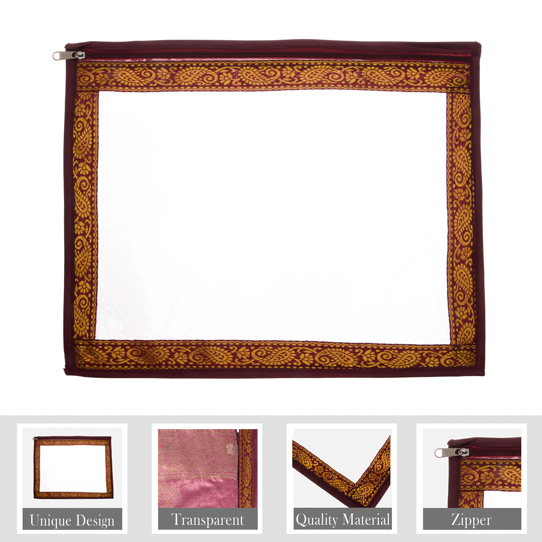 Kuber Industries Saree Cover  Clothes Storage Bag  Single Packing Saree with Zip Closure  Wardrobe Organizer  Cloth Stoarge Organizer  4 Side Lace Design  Pack of 6  Maroon