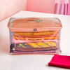 Saree Cover | Clothes Storage Bag | Wardrobe Organizer | Cloth Storage Organizer | Net Transparent Saree Bag with Handle | Sunflower Storage Cover | 9 Inch | Peach