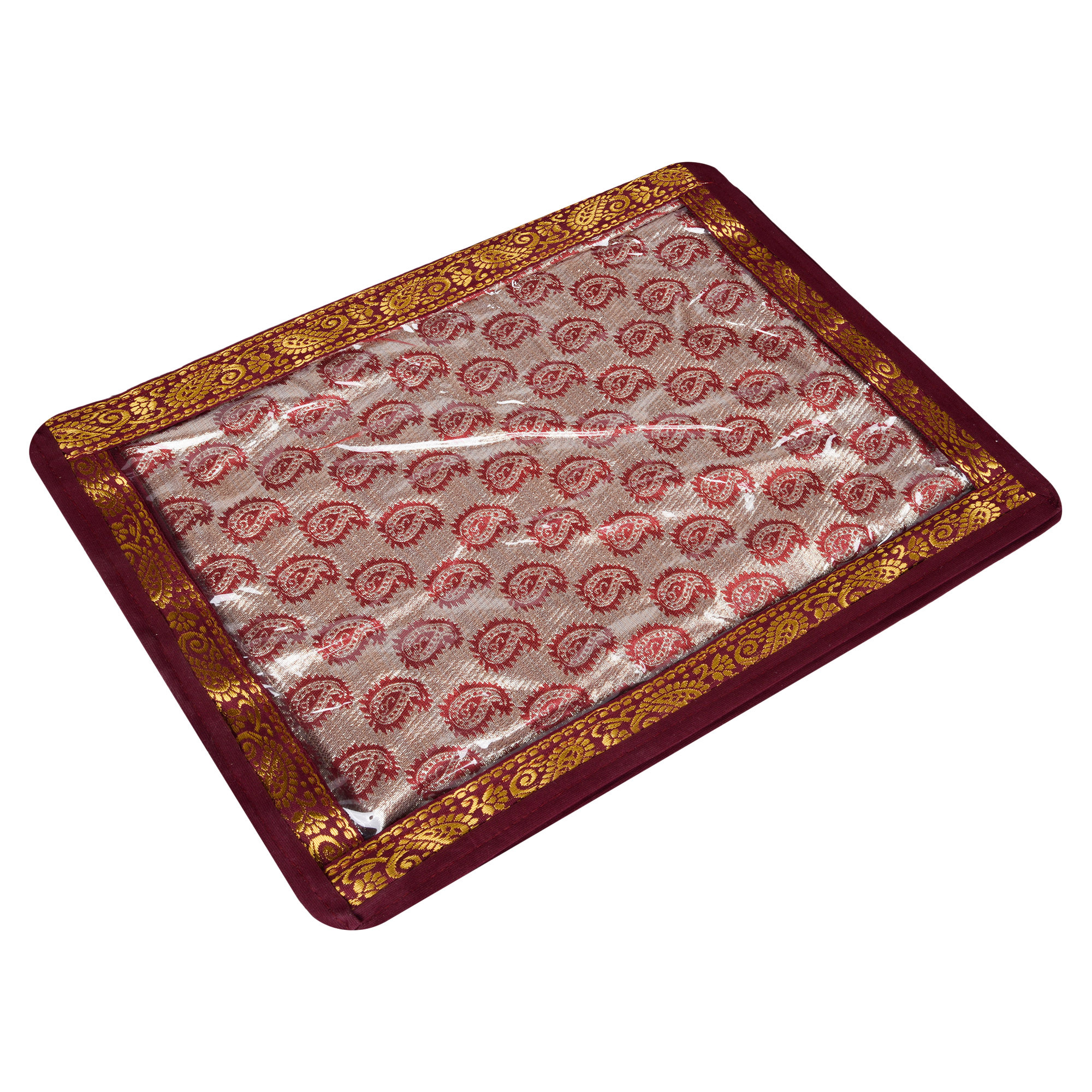 Kuber Industries Saree Cover | Clothes Storage Bag | Zip Closure Saree Cover | Top Transparent Wardrobe Organizer | Cloth Storage Organizer | Jama Carry Saree Cover | 3 Inch | Maroon