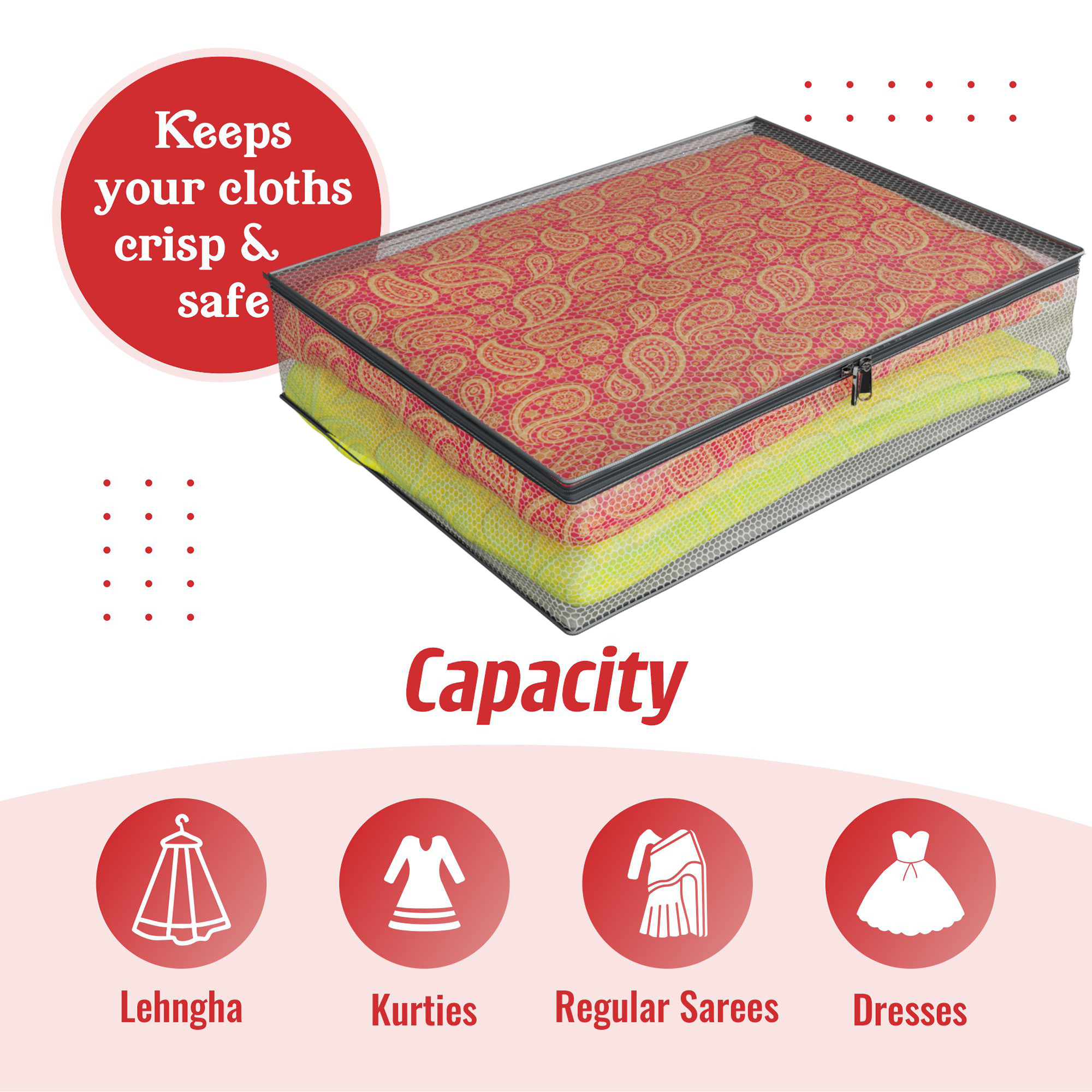 Kuber Industries Saree Cover  Clothes Storage Bag  Zip Closure Saree Cover  Wardrobe Organizer  Cloth Storage Organiser  Mesh Transparent Saree Cover  3 Inch  Pack of 3  Gray