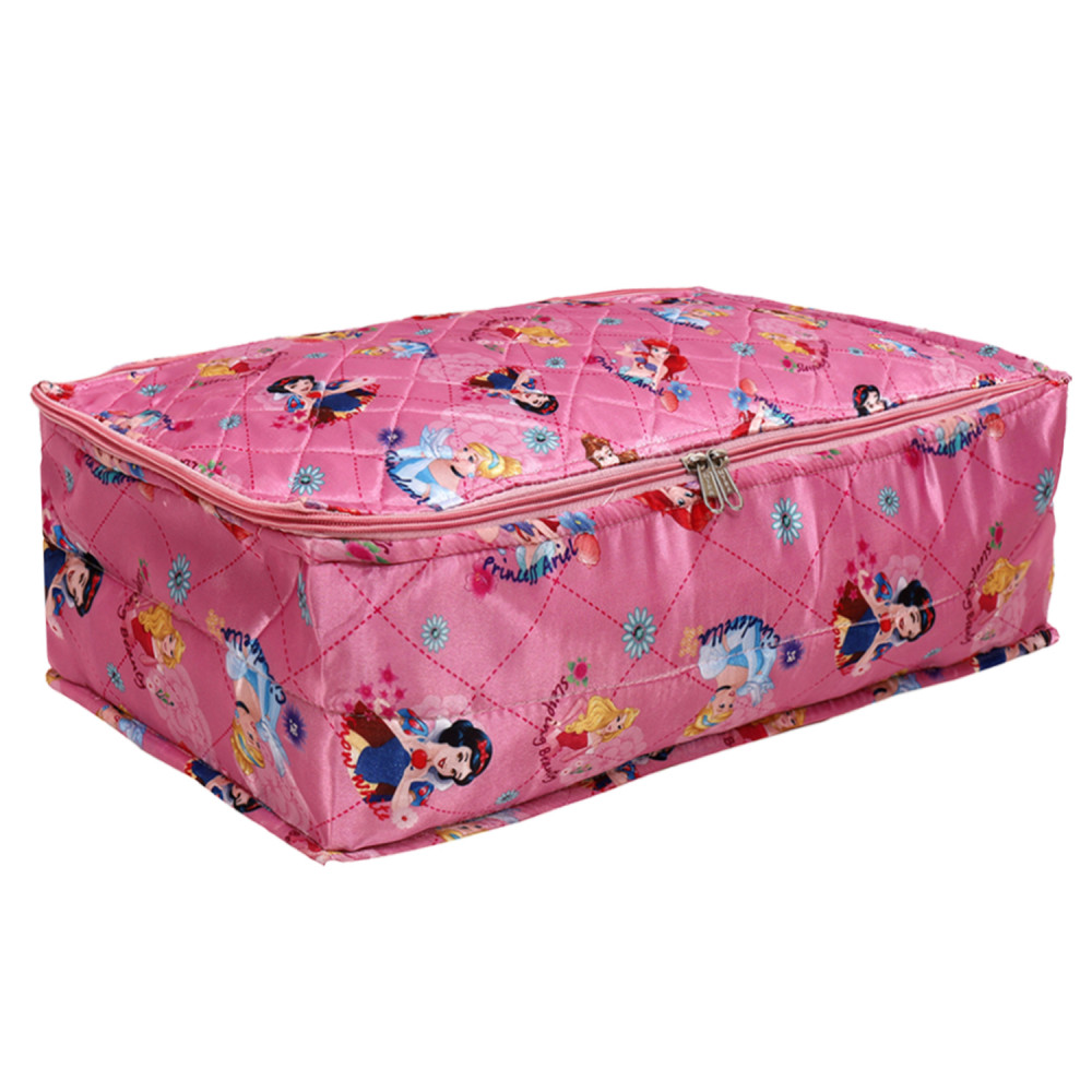 Kuber Industries Saree Cover | Disney Princess Satin Saree Cover | Wardrobe Saree Organizer | Flappable Saree Cover | Storage Organizer Bag | Pink