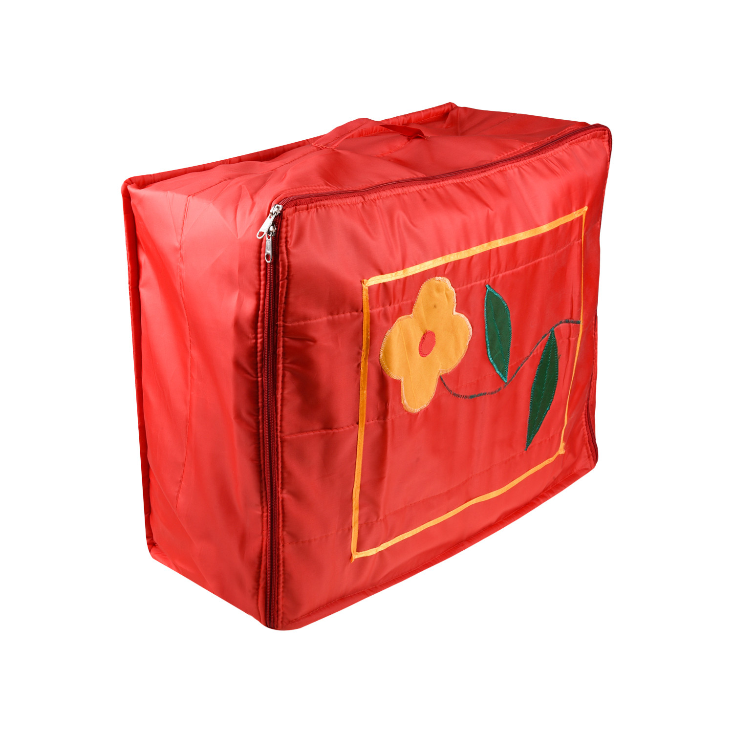 Kuber Industries Saree Cover | Parachute Wardrobe Organizer for Travel | Foldable Flower Applique Print Clothes Storage Bag with Zipper | Extra Large | Red