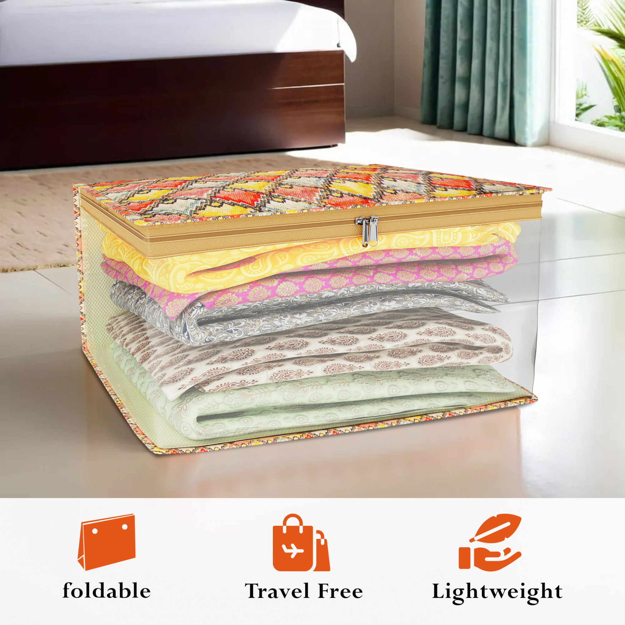 Kuber Industries Saree Cover  Zip Closure Saree Cover  Clothes Storage Bag  Wardrobe Organizer  Transparent Window Saree Cover  Check Saree Cover  9 Inch  Multicolor