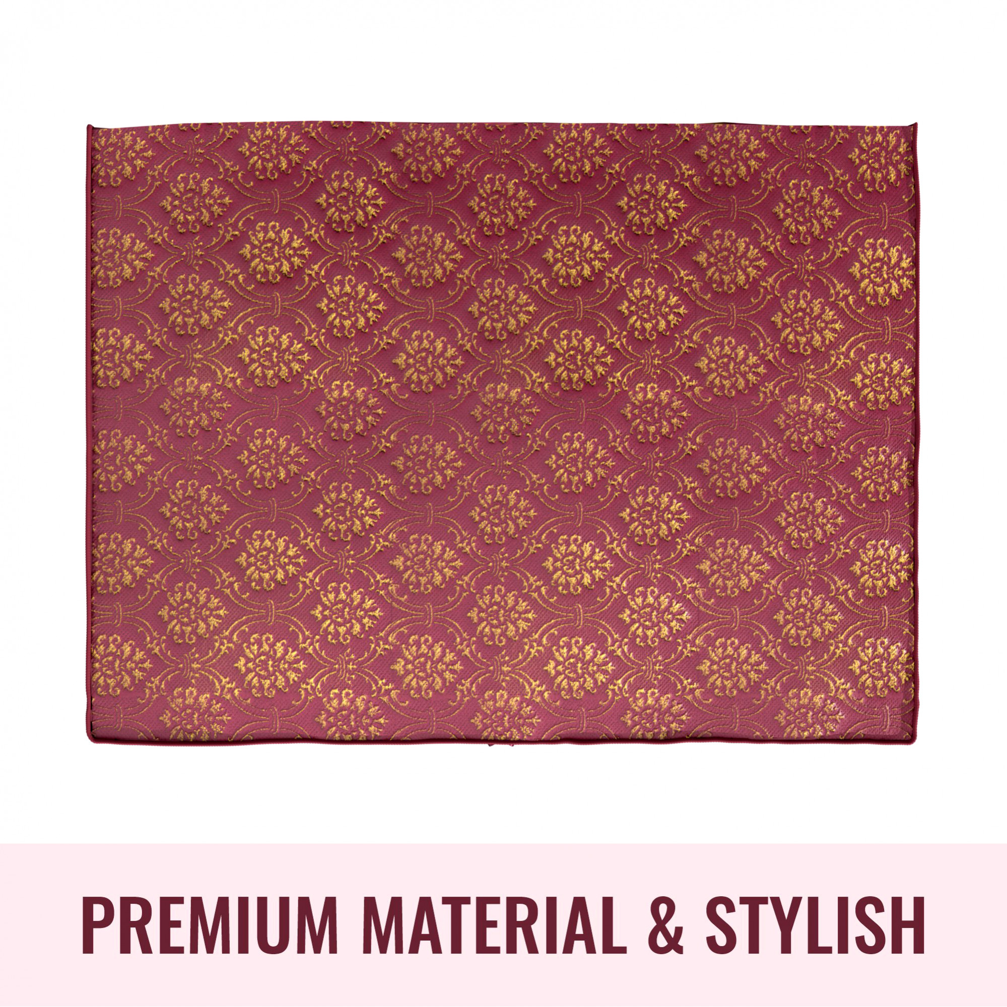 Kuber Industries Saree Cover  Zip Closure Saree Cover  Clothes Storage Bag  Wardrobe Organizer  Transparent Window Saree Cover  Golden Printed  9 Inch  Pack of 3  Maroon