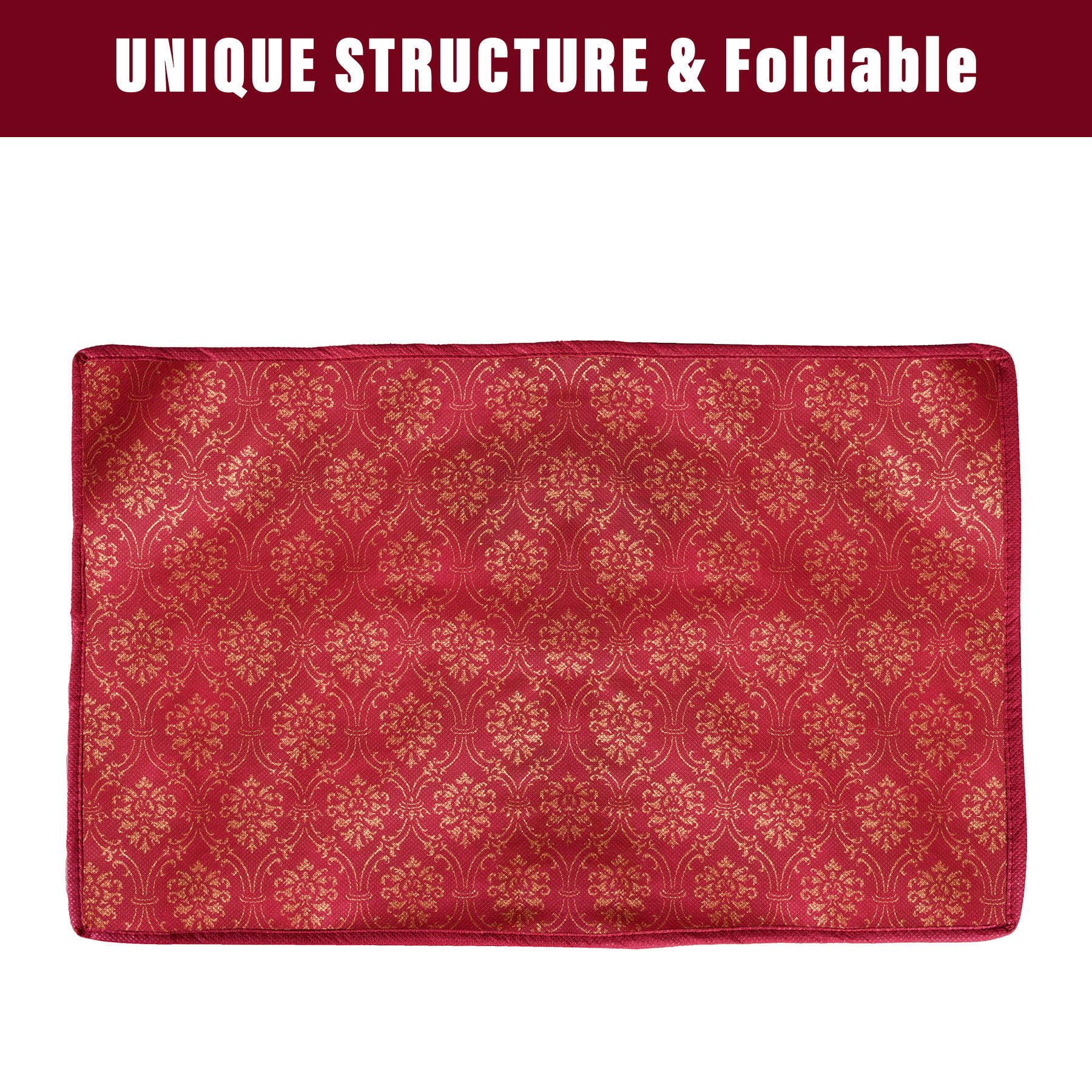 Kuber Industries Saree Cover  Zip Closure Saree Cover  Clothes Storage Bag  Wardrobe Organizer  Transparent Window Saree Cover  Bow Golden Printed  9 Inch  Pack of 3  Maroon