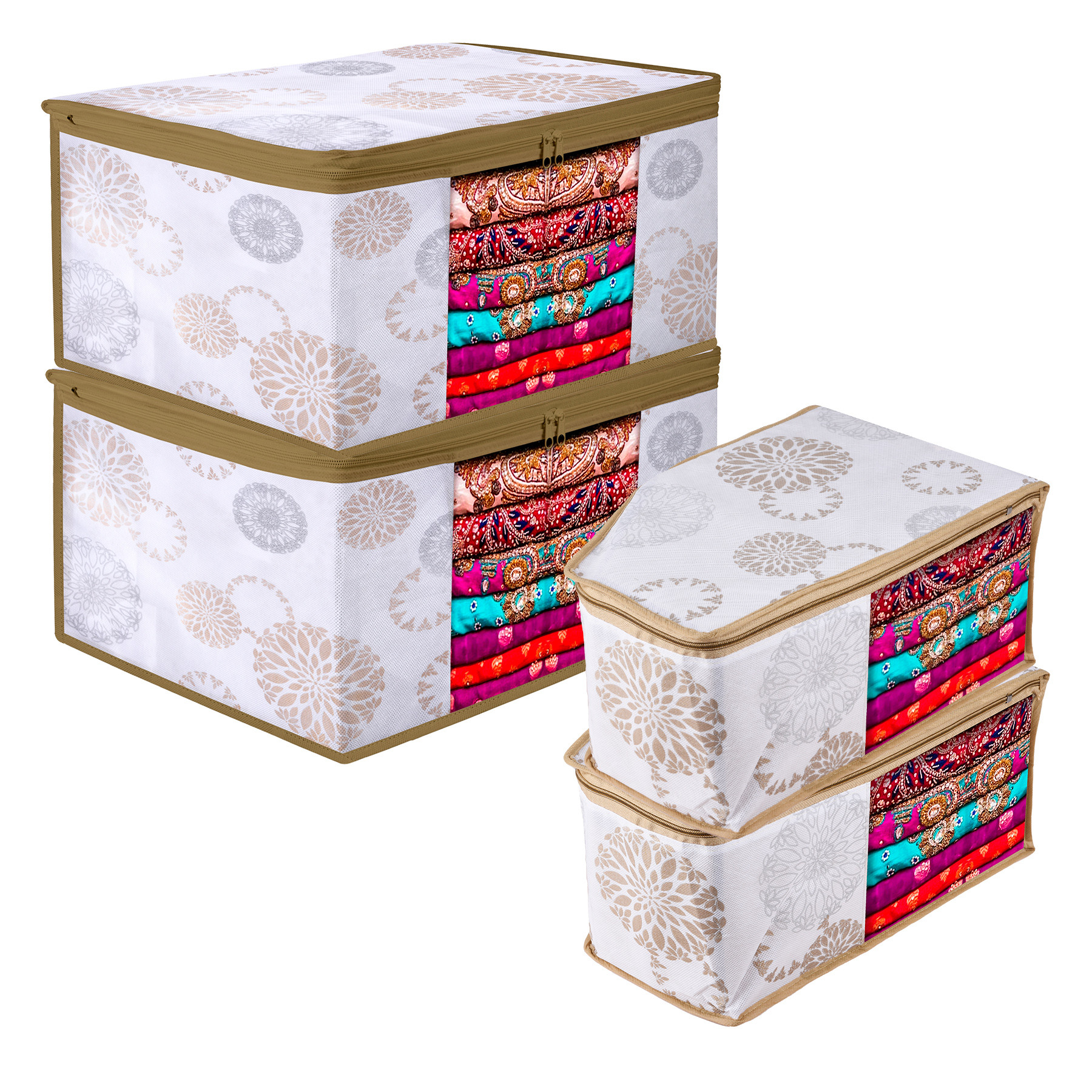 Kuber Industries Saree Cover & Blouse Cover Set | Saree & Blouse Cover Combo Set |Blouse & Saree Cover Set | Visible Window Bag | Gola-Print | White