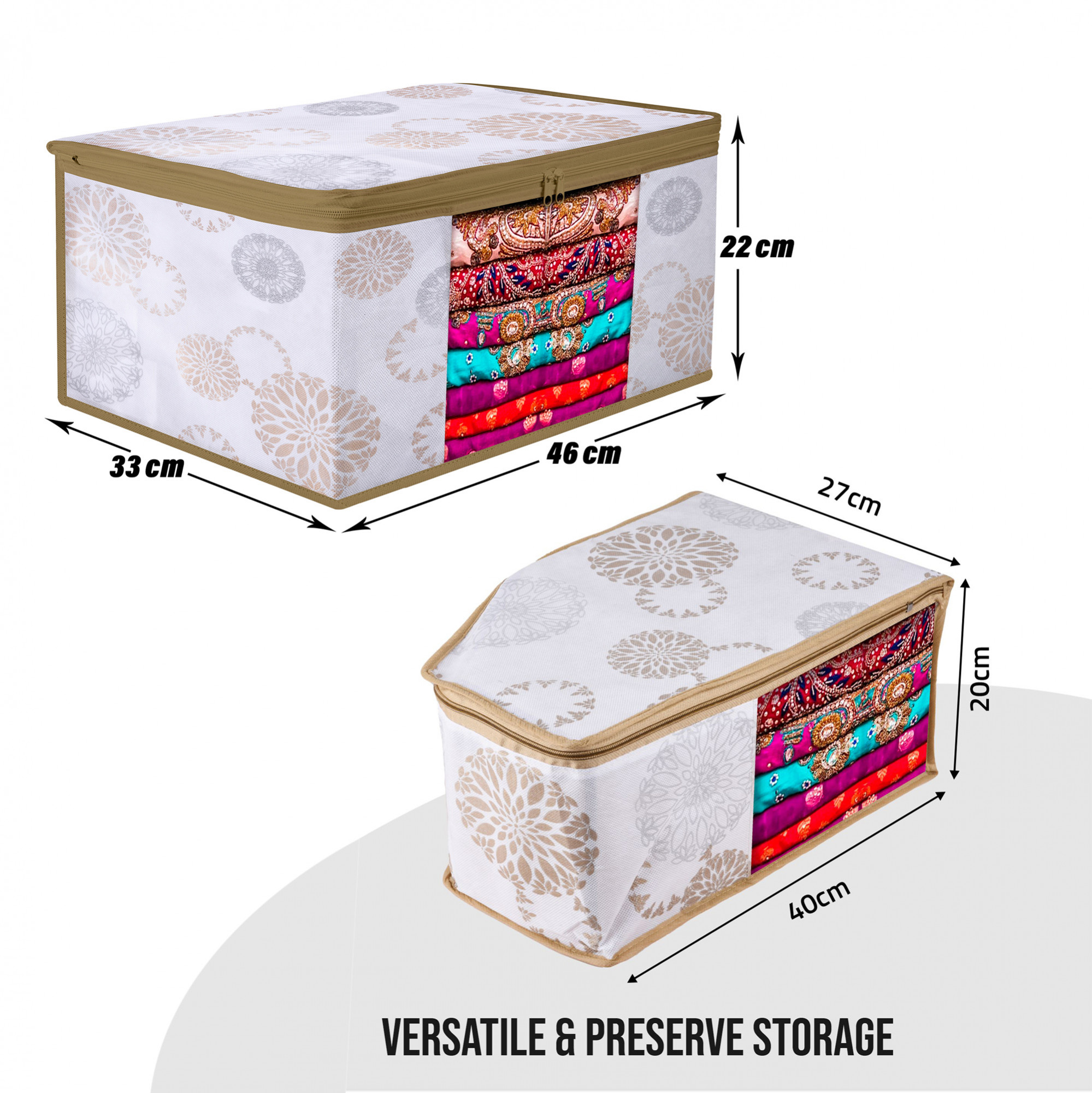 Kuber Industries Saree Cover & Blouse Cover Set | Saree & Blouse Cover Combo Set |Blouse & Saree Cover Set | Visible Window Bag | Gola-Print | White