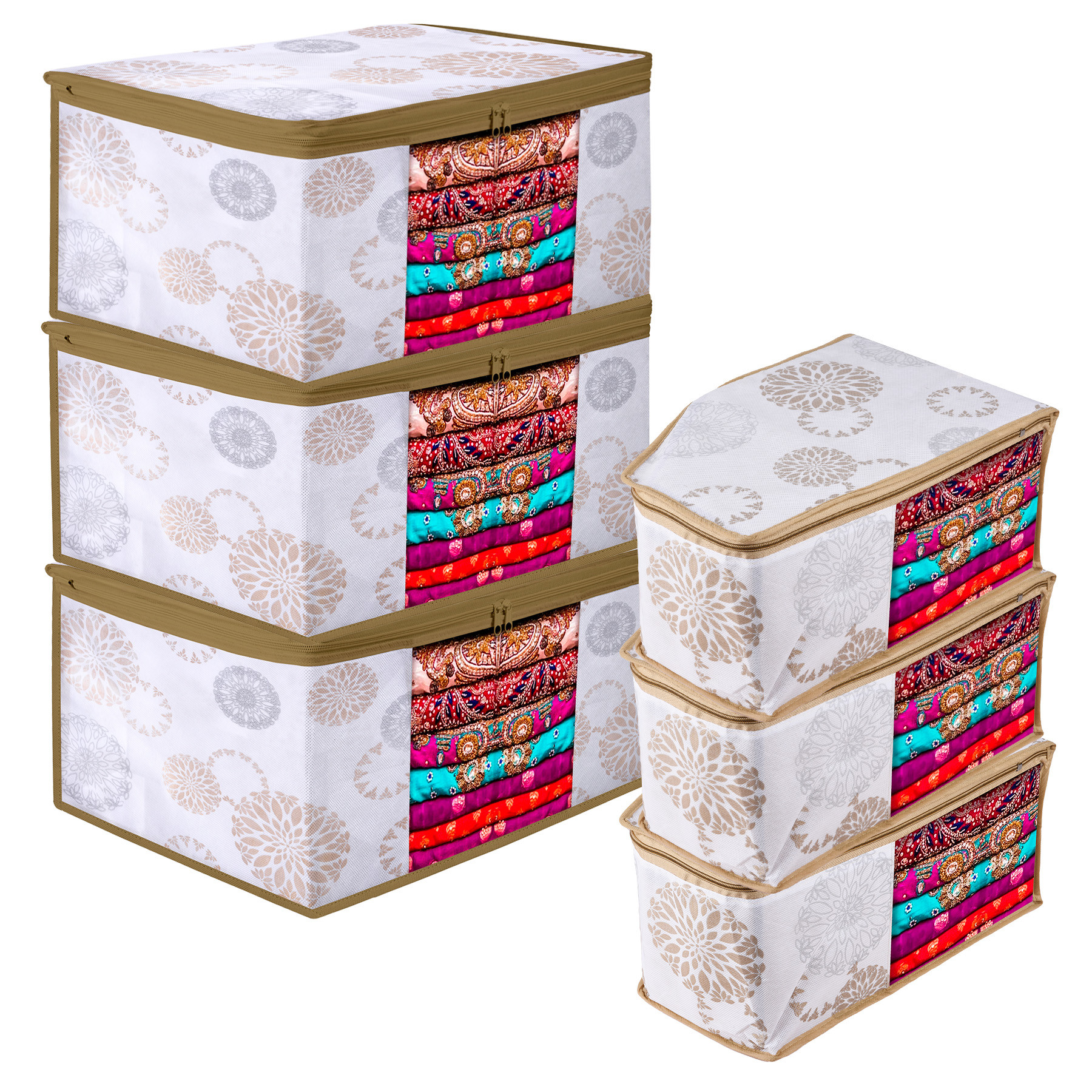 Kuber Industries Saree Cover & Blouse Cover Set | Saree & Blouse Cover Combo Set |Blouse & Saree Cover Set | Visible Window Bag | Gola-Print | White