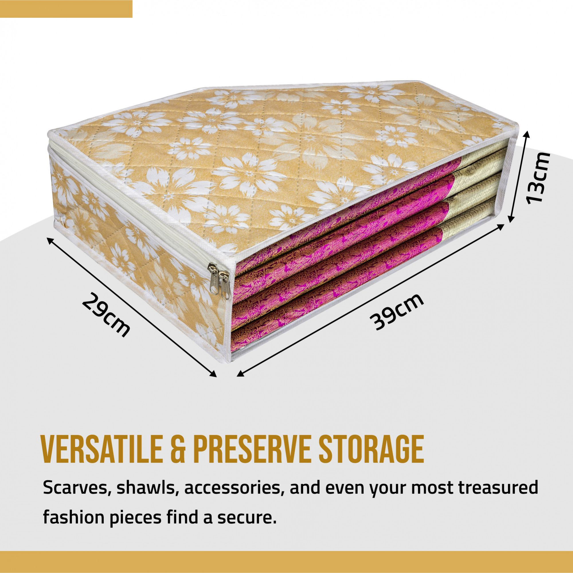 Kuber Industries Saree Cover & Blouse Cover Set | Waterproof Saree & Blouse Cover Combo Set | Visible Window Bag | Flower Quilted |Golden