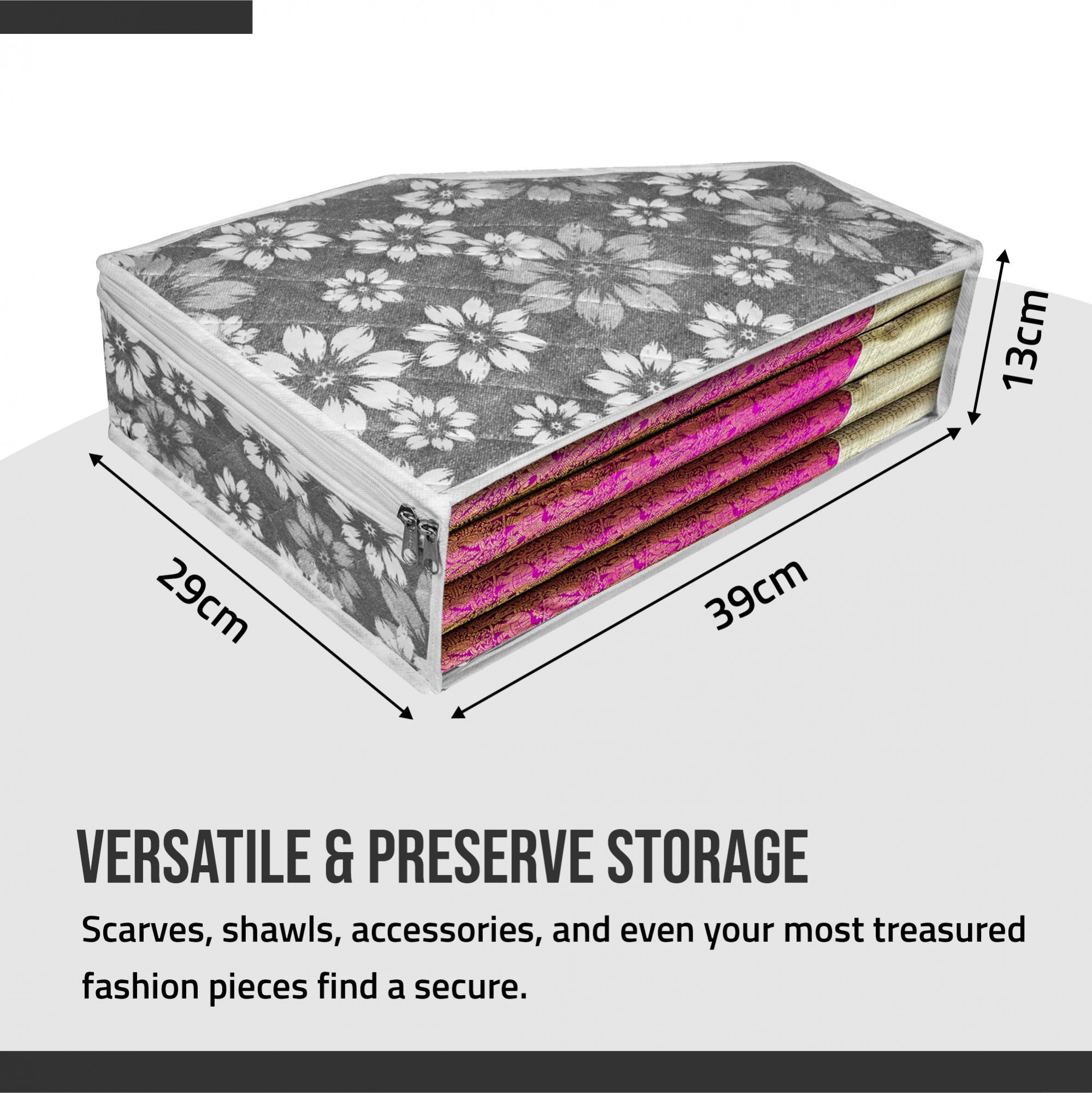 Kuber Industries Saree Cover & Blouse Cover Set | Waterproof Saree & Blouse Cover Combo Set |Visible Window Bag | Flower Quilted |Gray