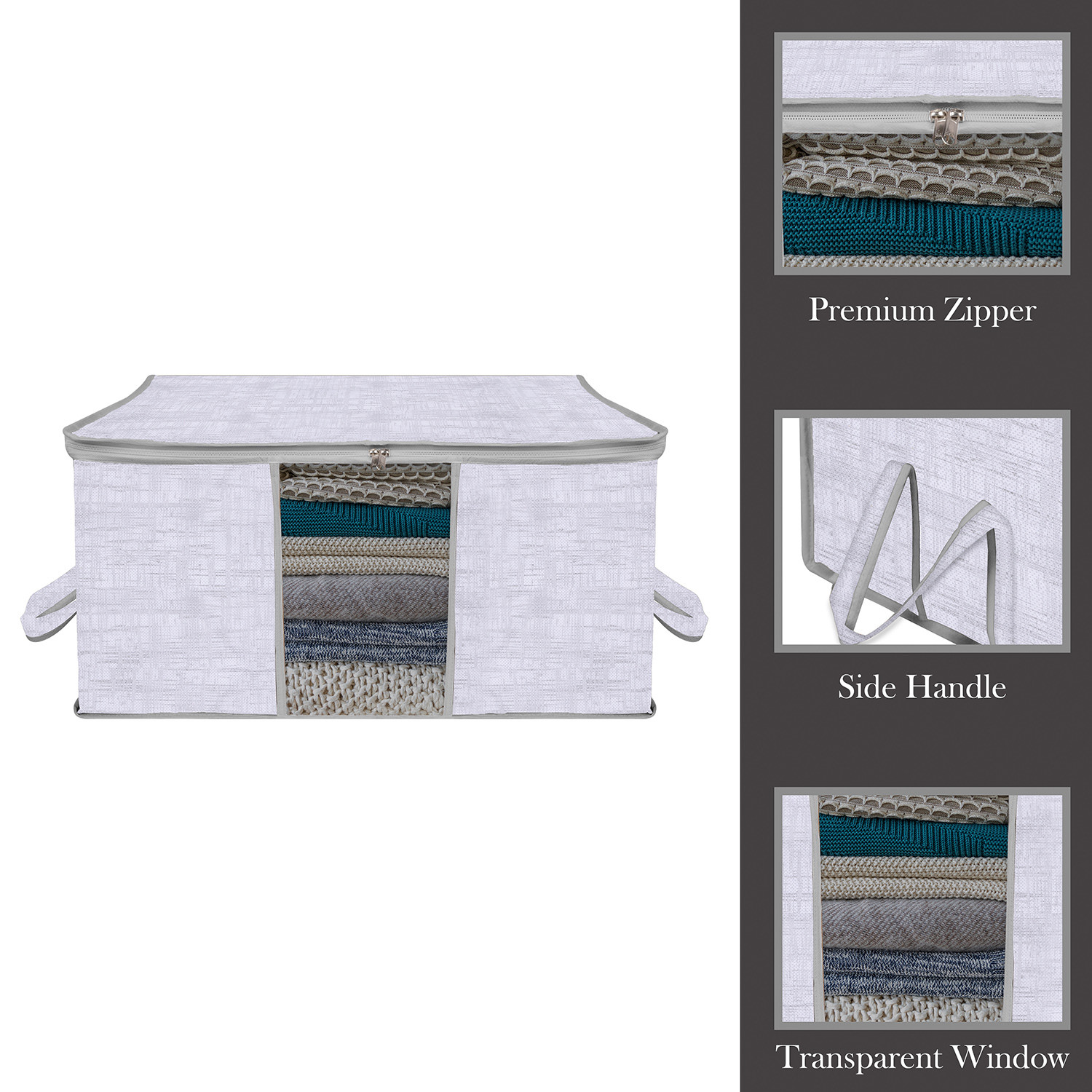Kuber Industries Saree Cover & Underbed Storage Bag Set | 2 Pieces Saree & 2 Pieces Underbed Storage Bag Combo Set | Zipper Closure & Handle | Jute Printed |Gray
